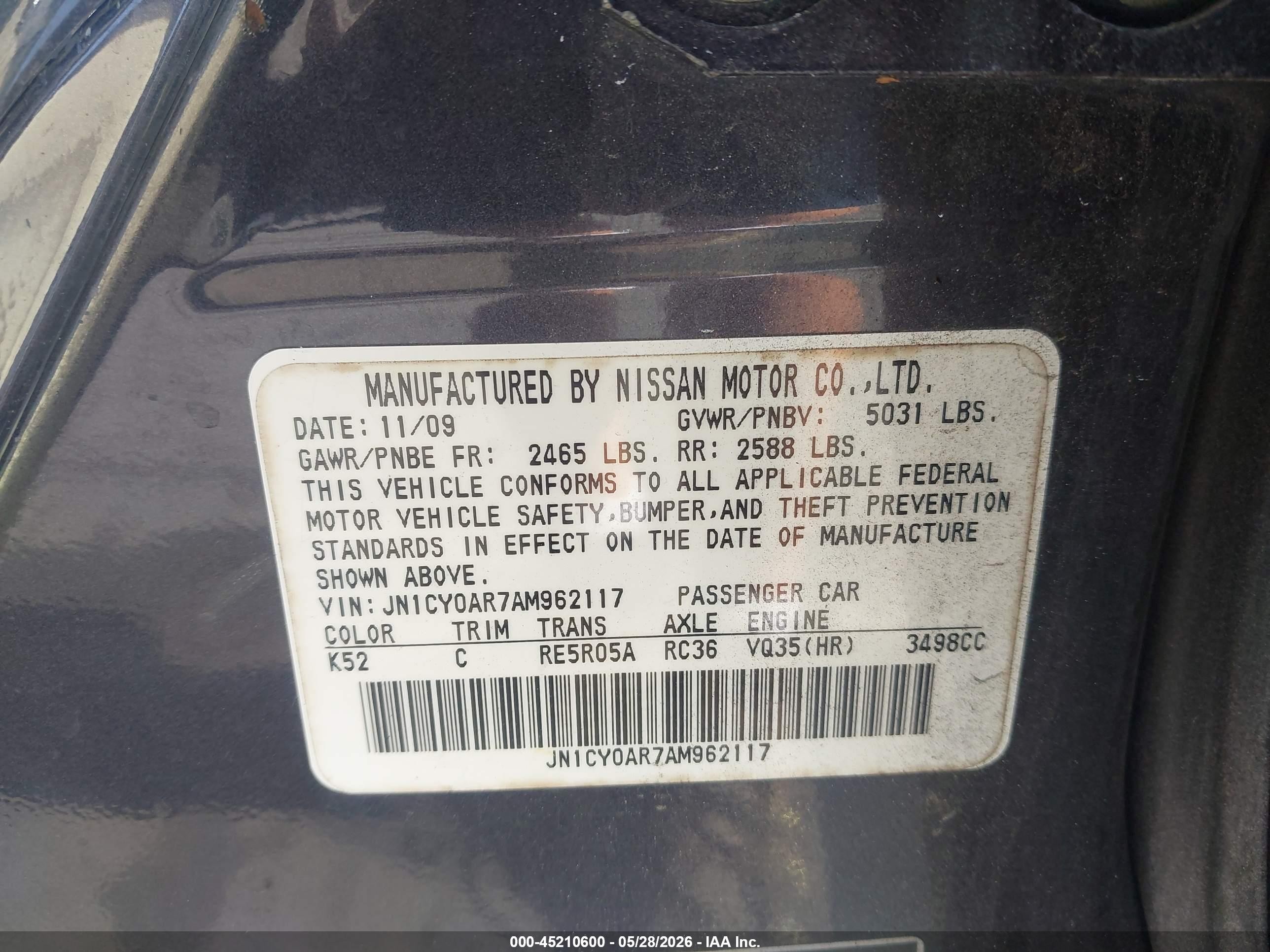 2010 Infiniti M35x   Gray vin: JN1CY0AR7AM962117