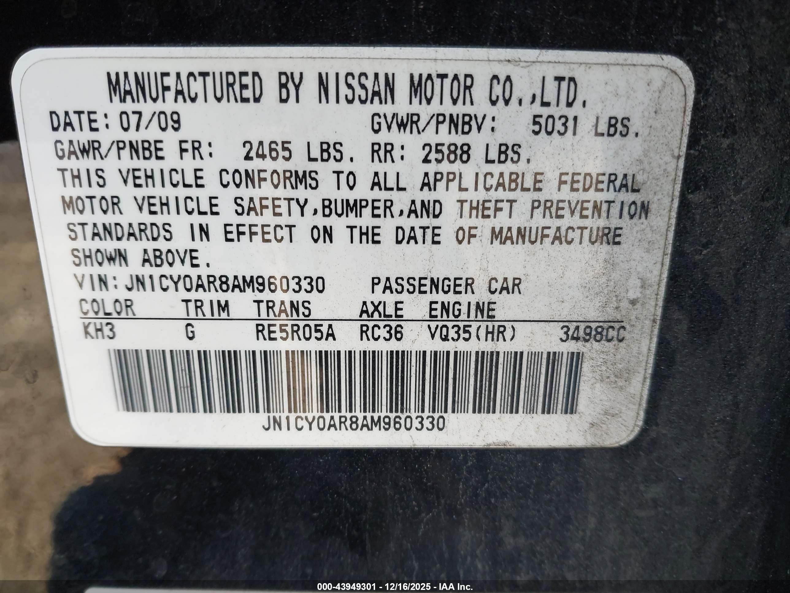 2010 Infiniti M35x   Black vin: JN1CY0AR8AM960330
