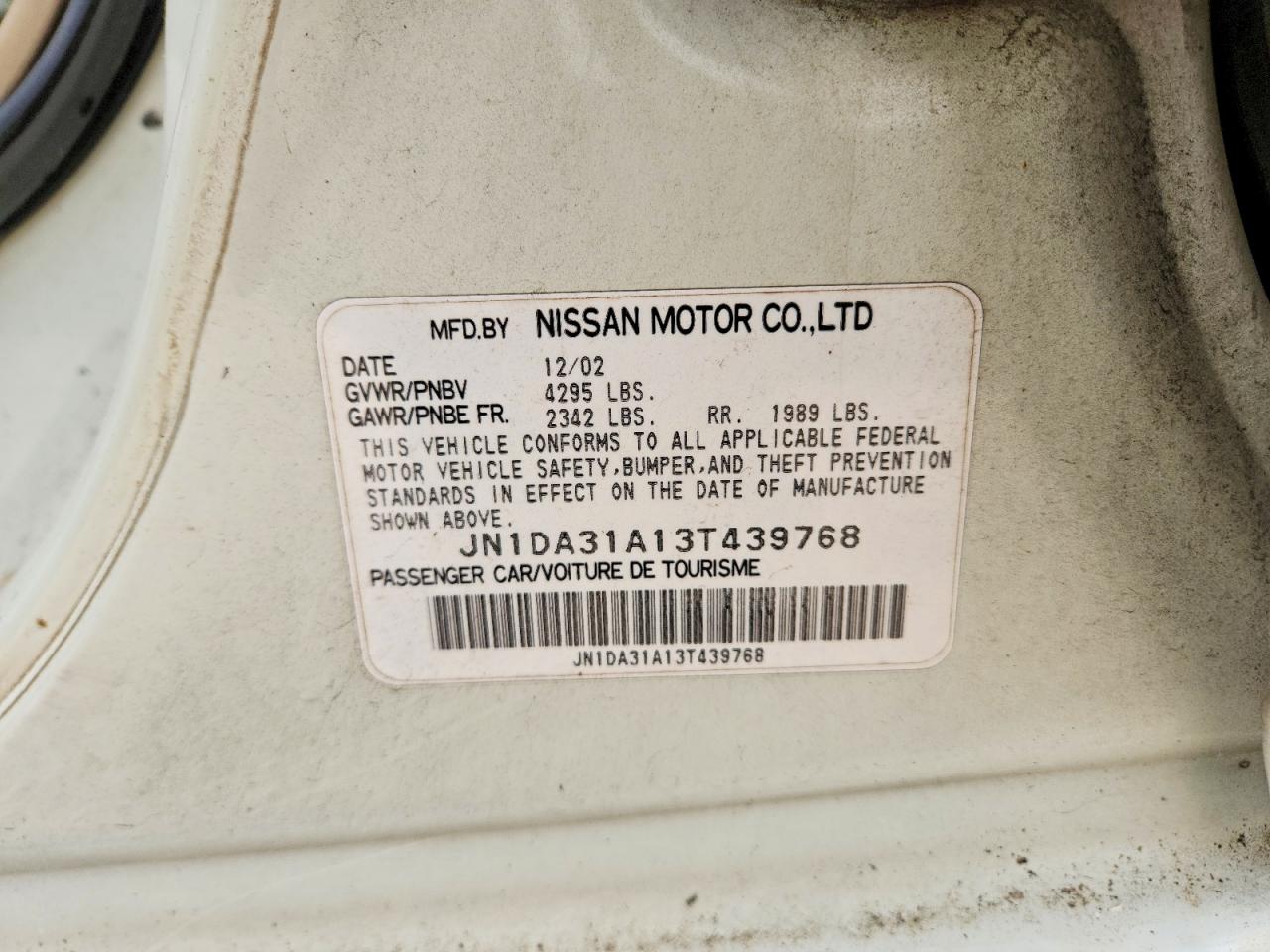 2003 Nissan Maxima Gxe White vin: JN1DA31A13T439768