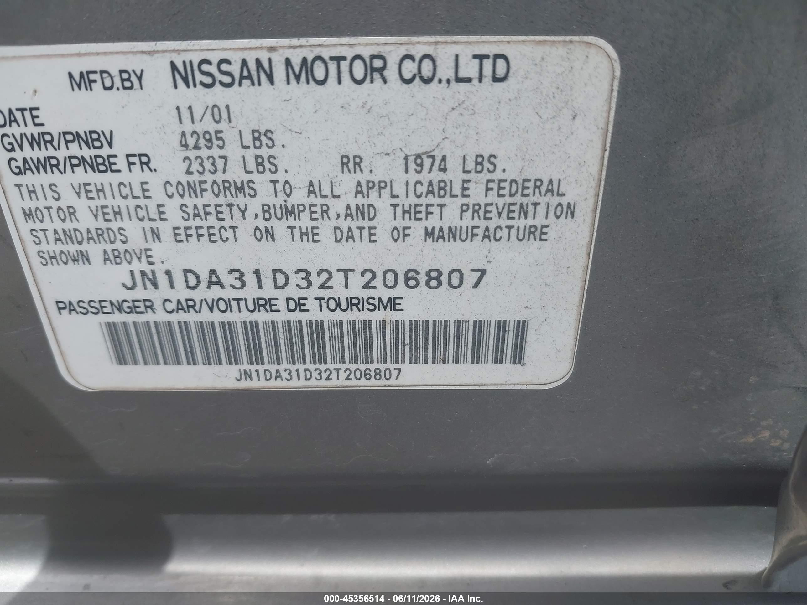 2002 Nissan Maxima Se Beige vin: JN1DA31D32T206807