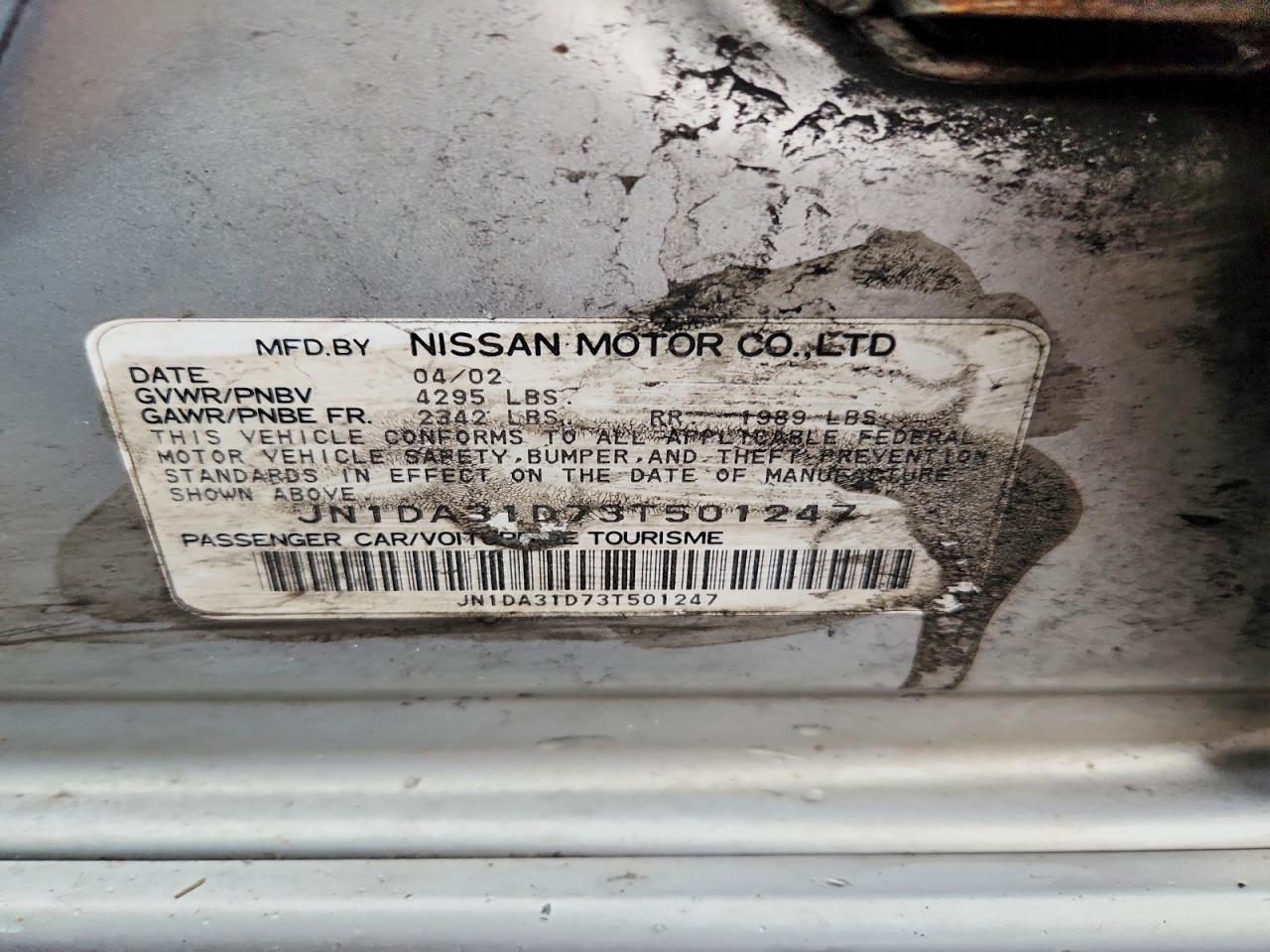 2003 Nissan Maxima Silver vin: JN1DA31D73T501247
