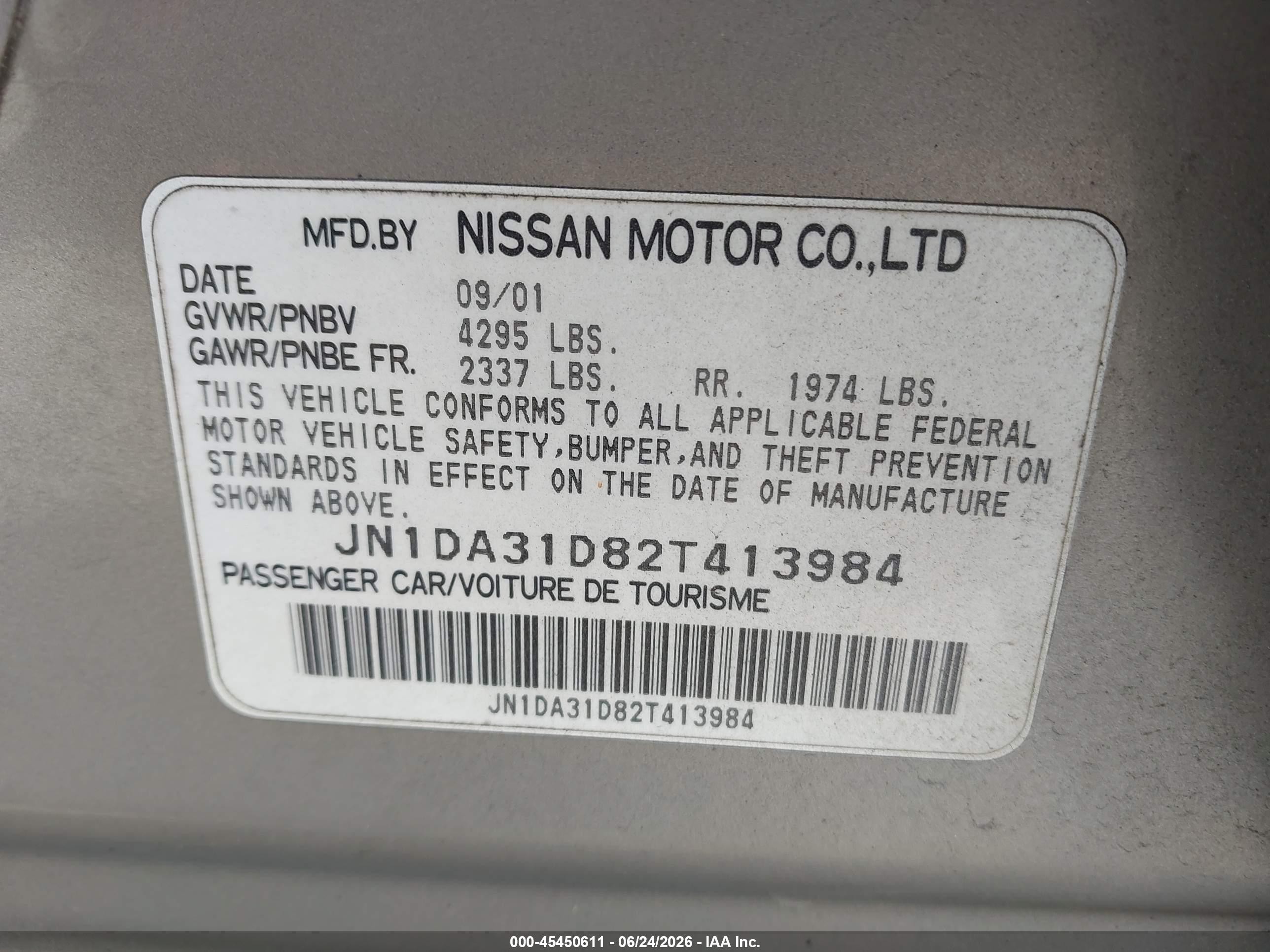 2002 Nissan Maxima Gxe Silver vin: JN1DA31D82T413984
