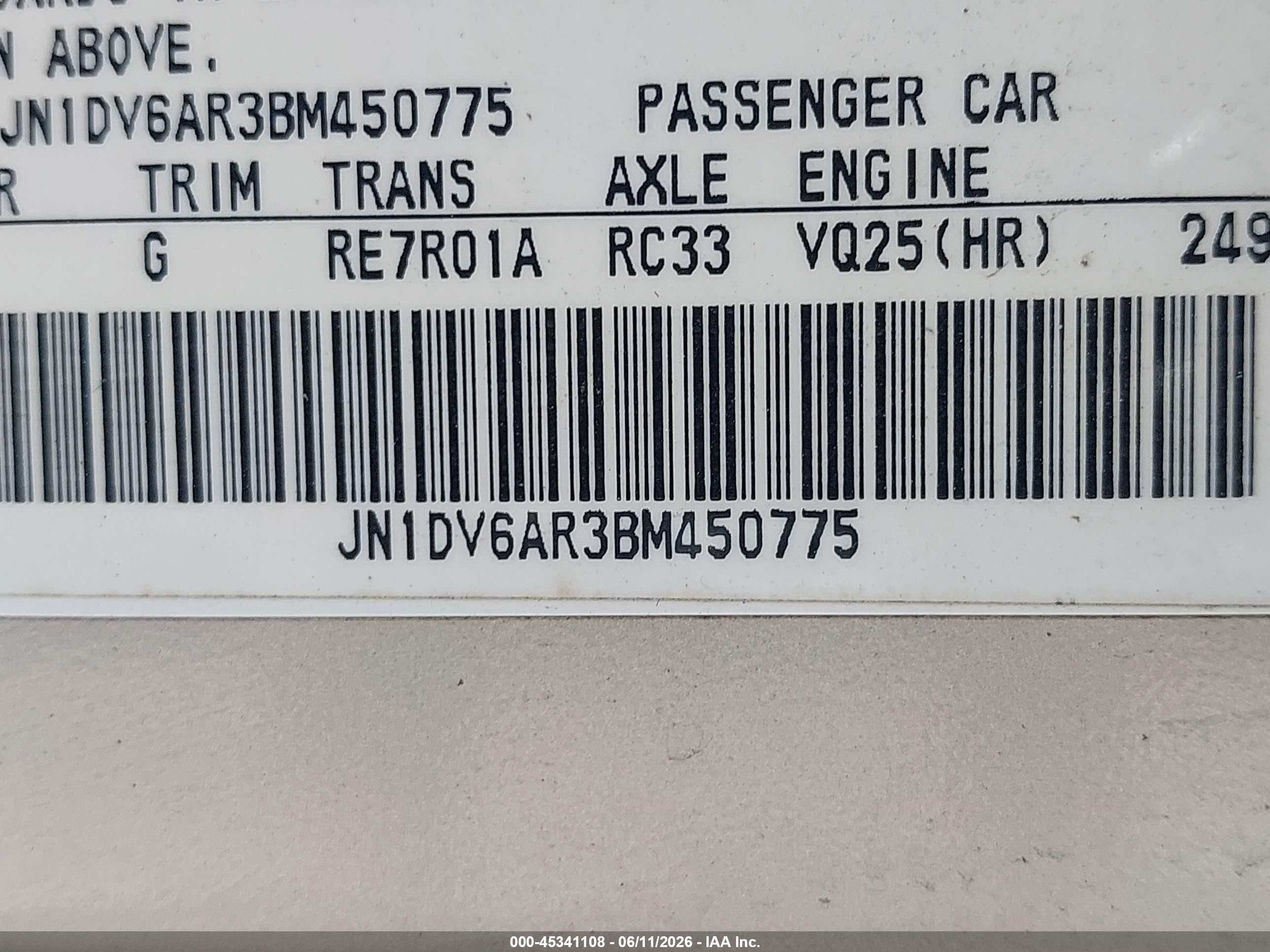 2011 Infiniti G25x   Silver vin: JN1DV6AR3BM450775