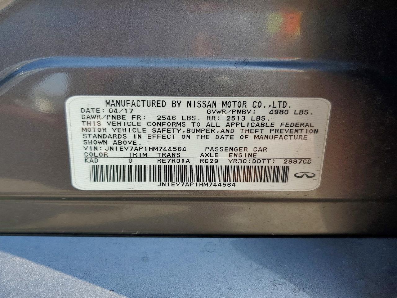 2017 Infiniti Q50 3.0t Premium Gray vin: JN1EV7AP1HM744564