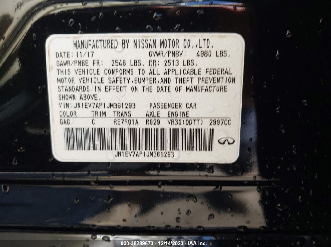 2018 Infiniti Q50 3.0t Luxe Черный vin: JN1EV7AP1JM361293