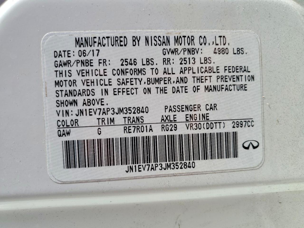 2018 Infiniti Q50 3.0t Luxe White vin: JN1EV7AP3JM352840