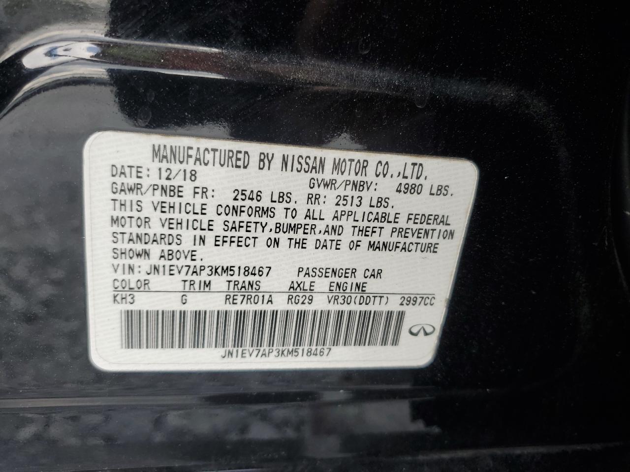 2019 Infiniti Q50 Luxe Black vin: JN1EV7AP3KM518467