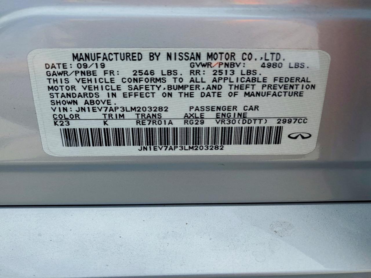 2020 Infiniti Q50 3.0t Luxe Silver vin: JN1EV7AP3LM203282