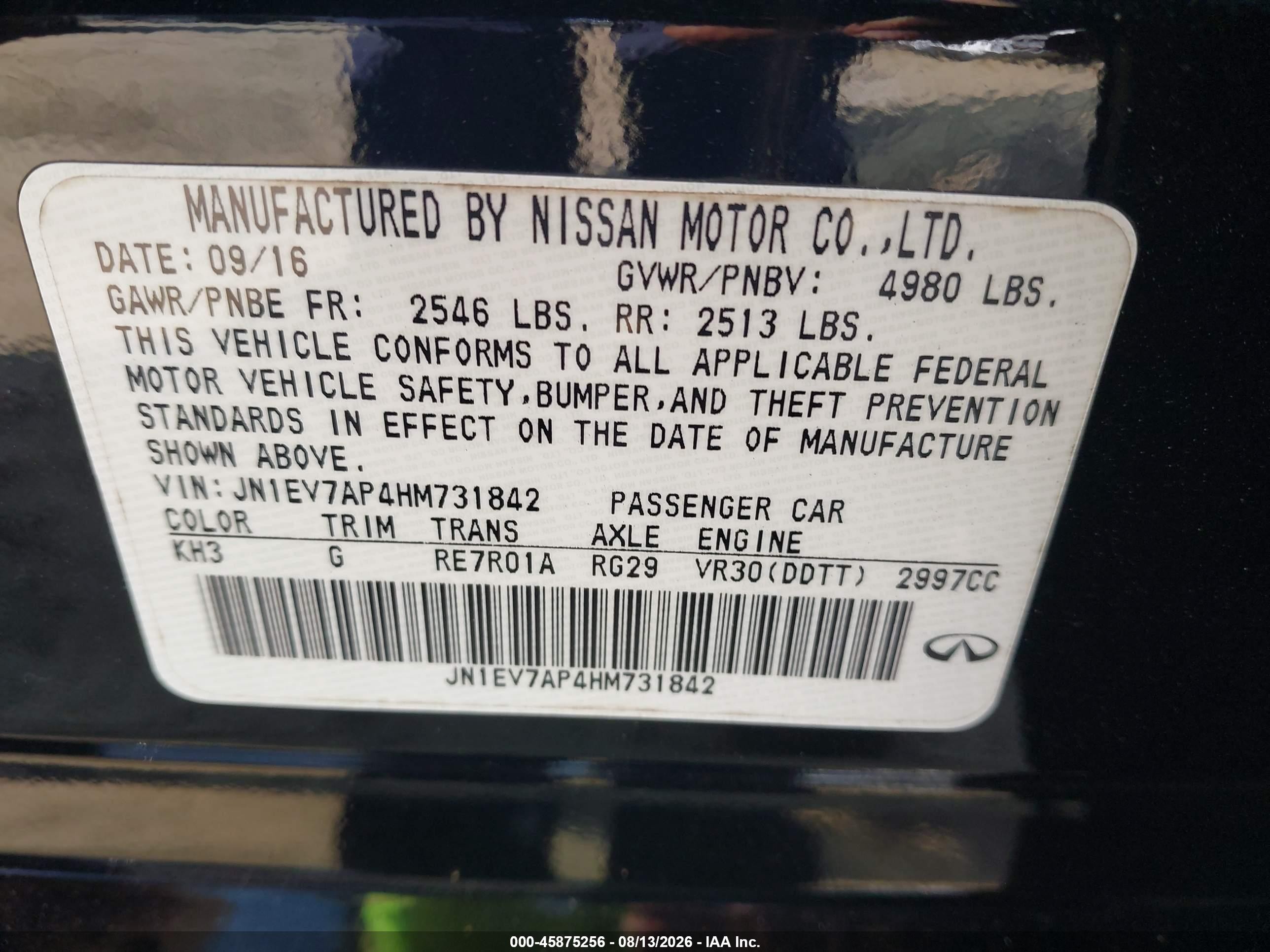 2017 Infiniti Q50 3.0t Premium Black vin: JN1EV7AP4HM731842