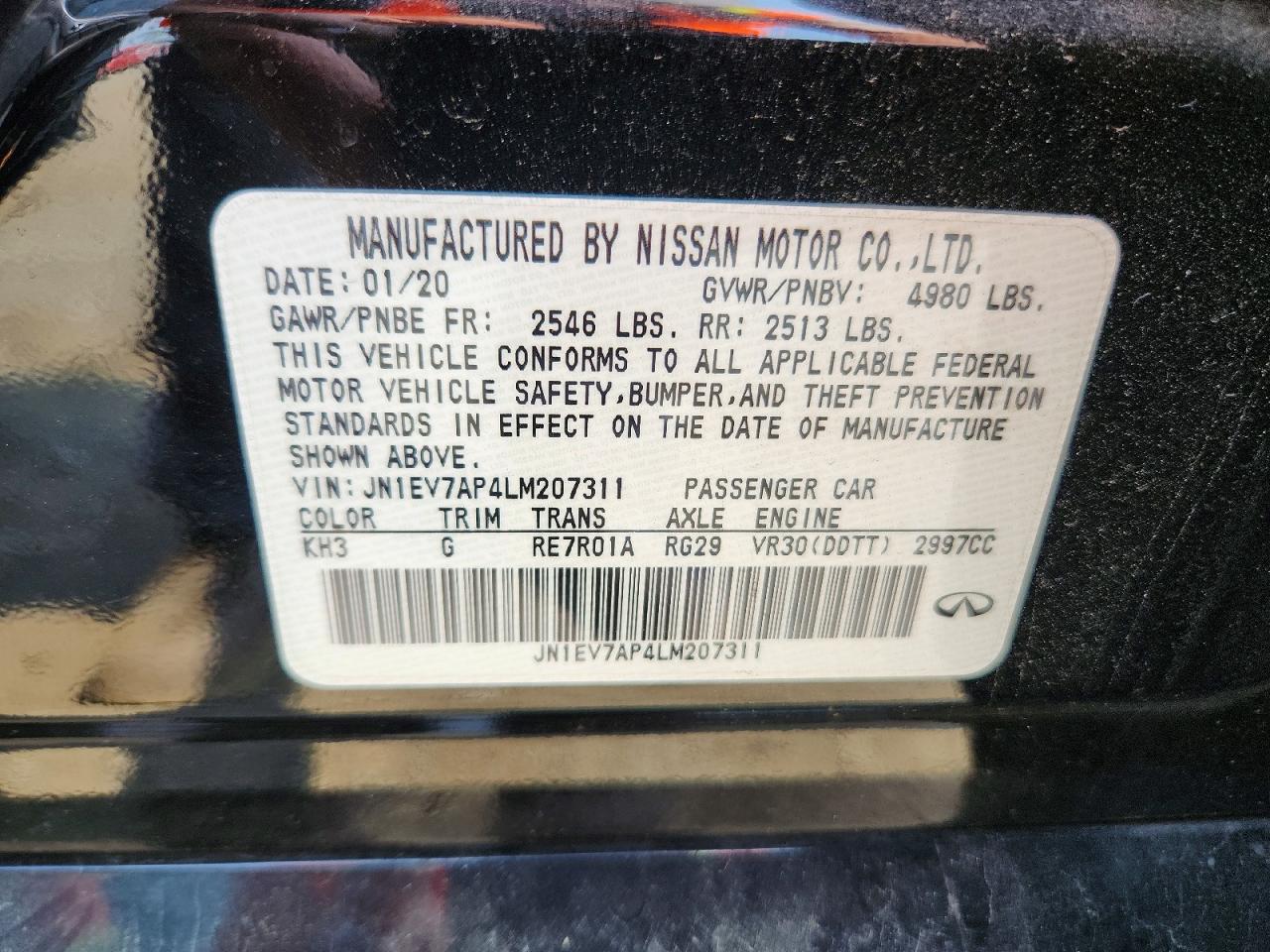 2020 Infiniti Q50 3.0t Pure Black vin: JN1EV7AP4LM207311