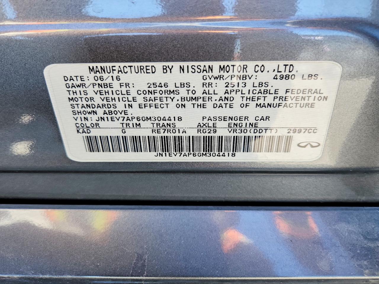 2016 Infiniti Q50 3.0t Premium Gray vin: JN1EV7AP6GM304418