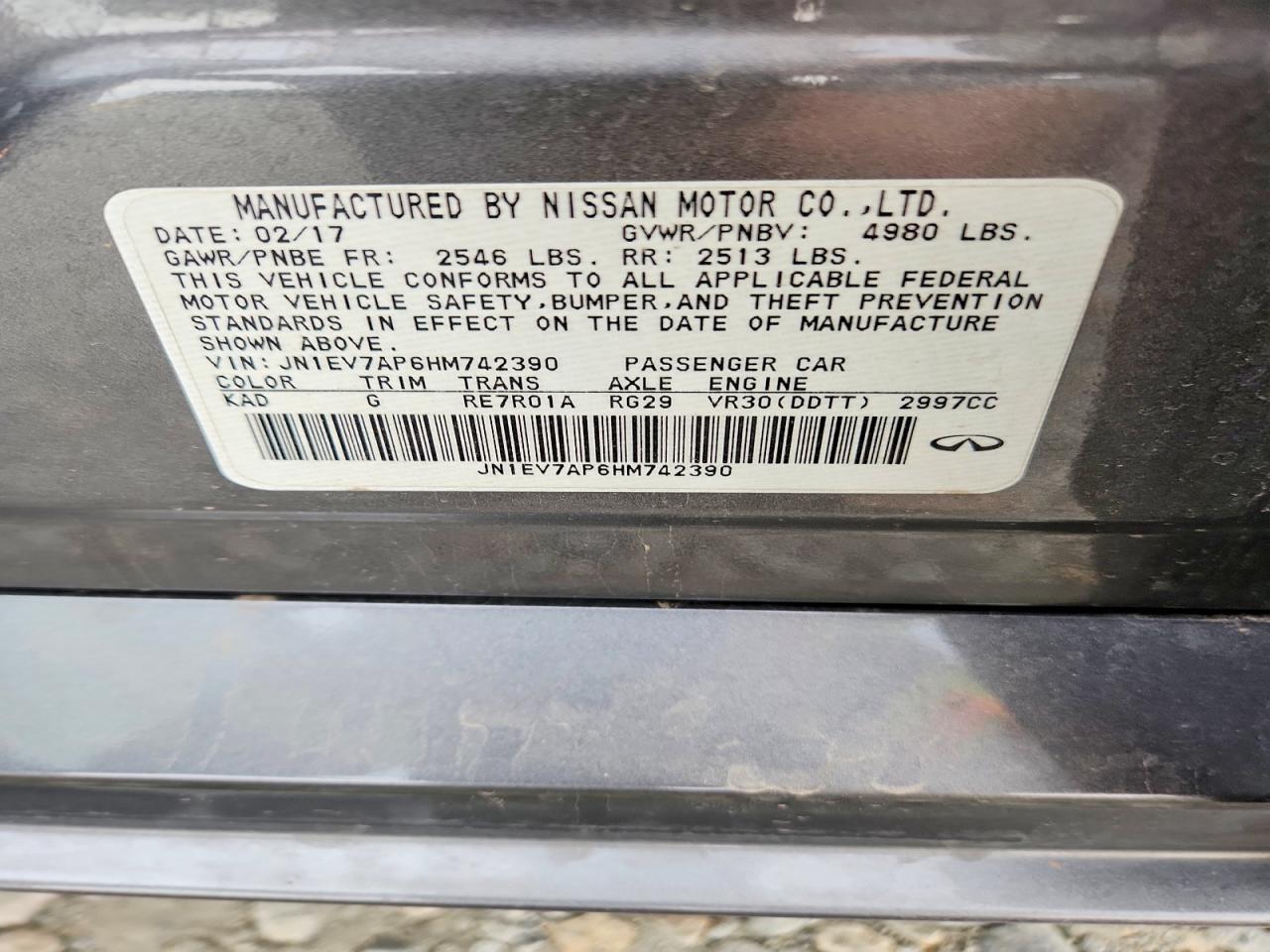 2017 Infiniti Q50 3.0t Premium Gray vin: JN1EV7AP6HM742390