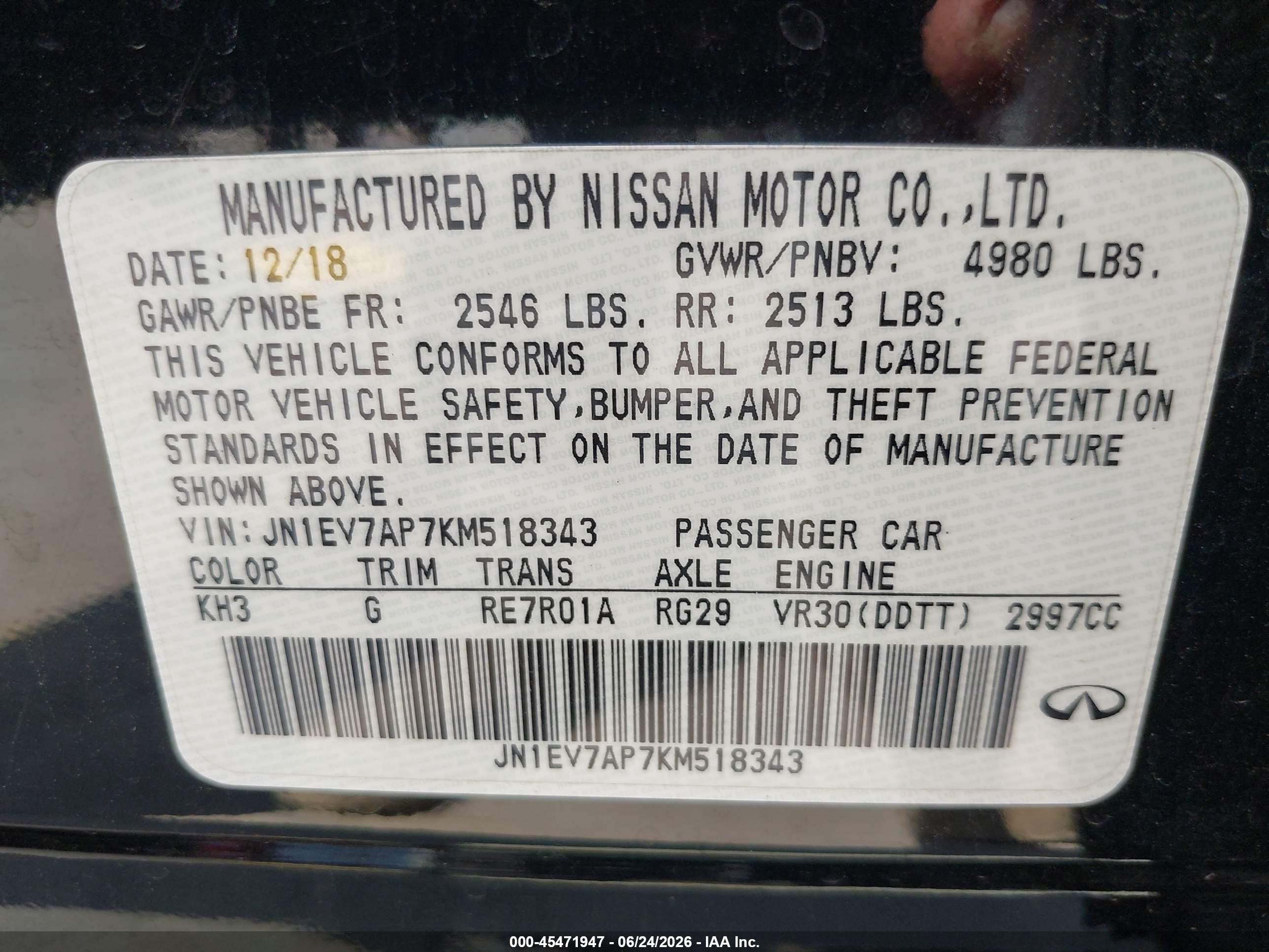 2019 Infiniti Q50 3.0t Luxe Black vin: JN1EV7AP7KM518343