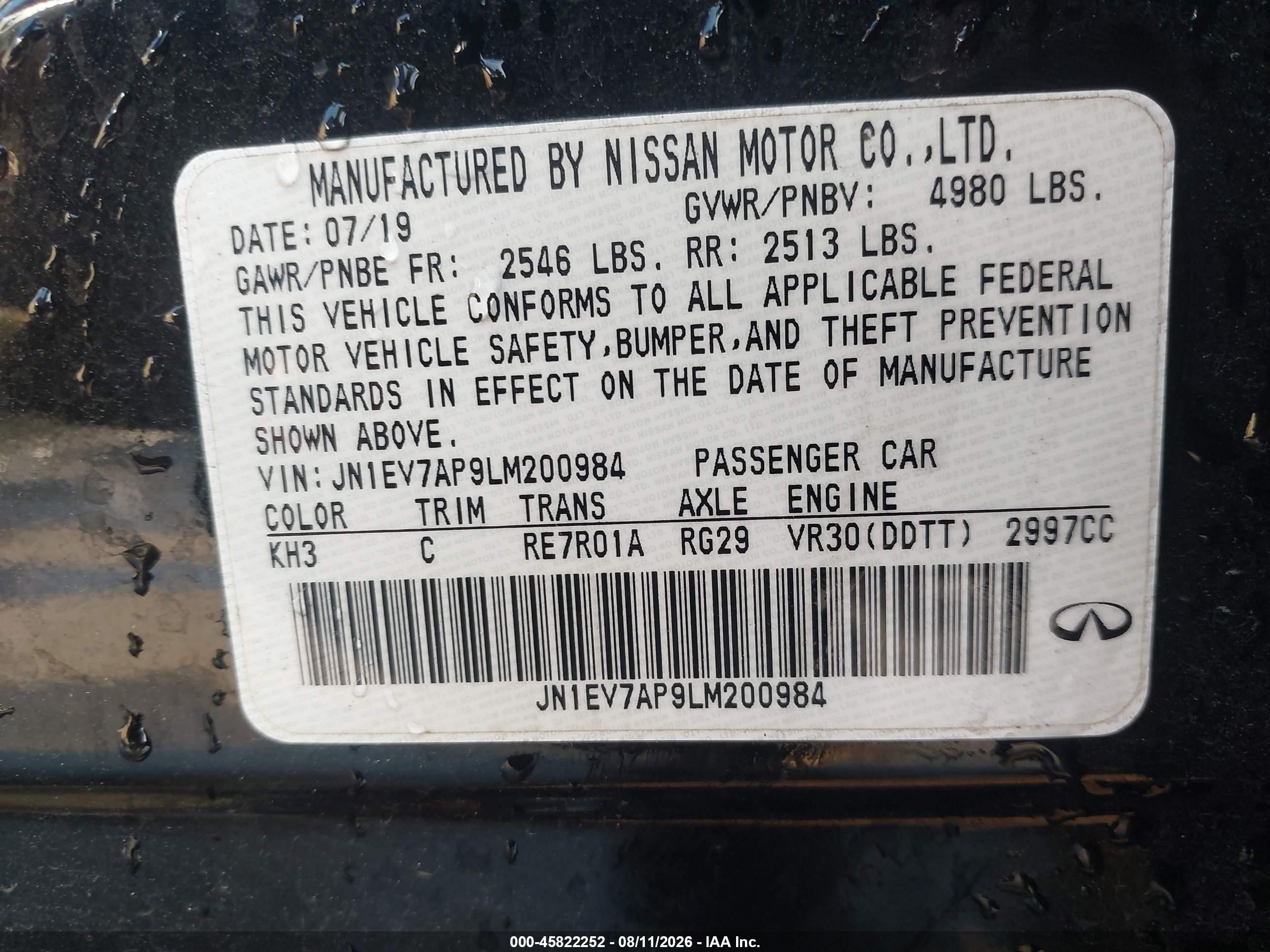 2020 Infiniti Q50 Luxe Black vin: JN1EV7AP9LM200984