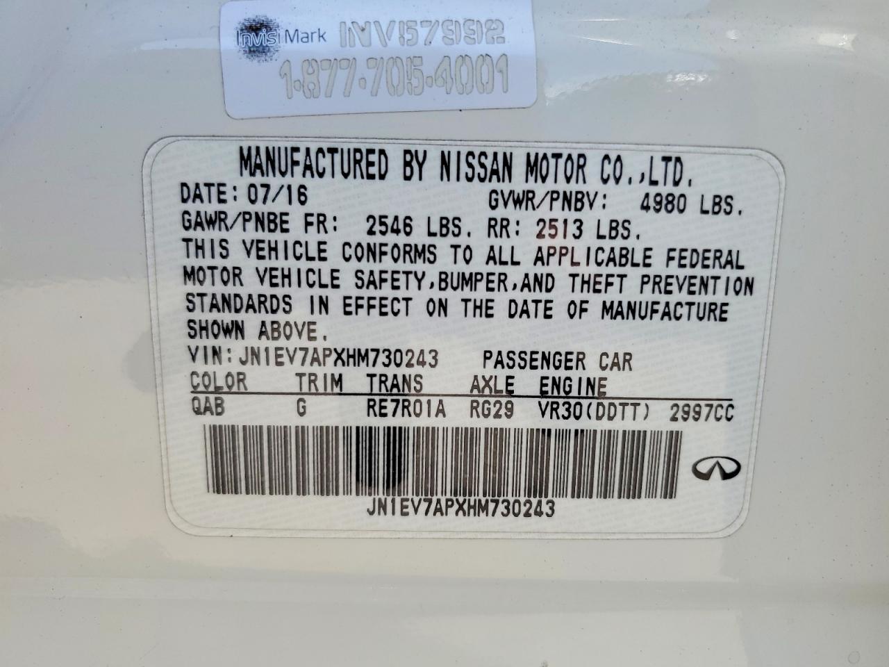 2017 Infiniti Q50 3.0t Premium White vin: JN1EV7APXHM730243