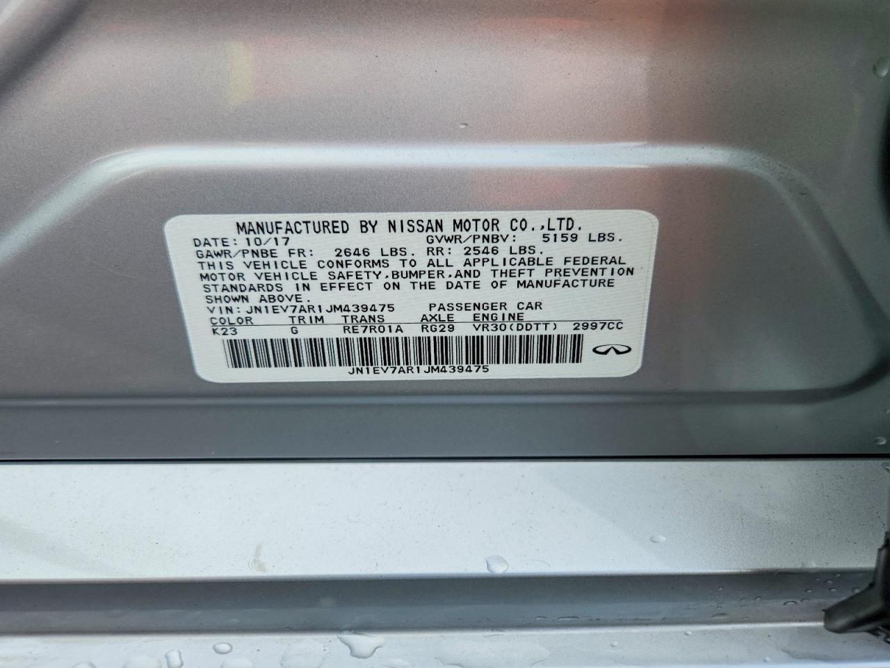 2018 Infiniti Q50 3.0t Luxe Silver vin: JN1EV7AR1JM439475