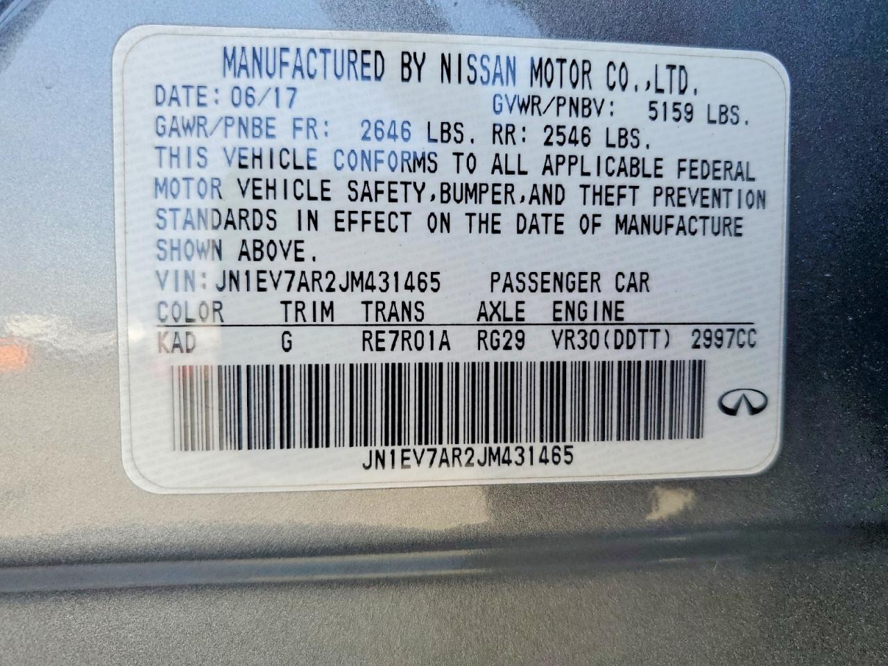 2018 Infiniti Q50 3.0t Luxe Gray vin: JN1EV7AR2JM431465
