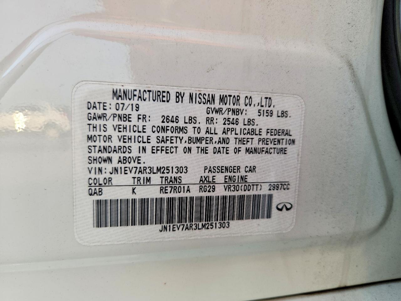 2020 Infiniti Q50 3.0t Pure White vin: JN1EV7AR3LM251303
