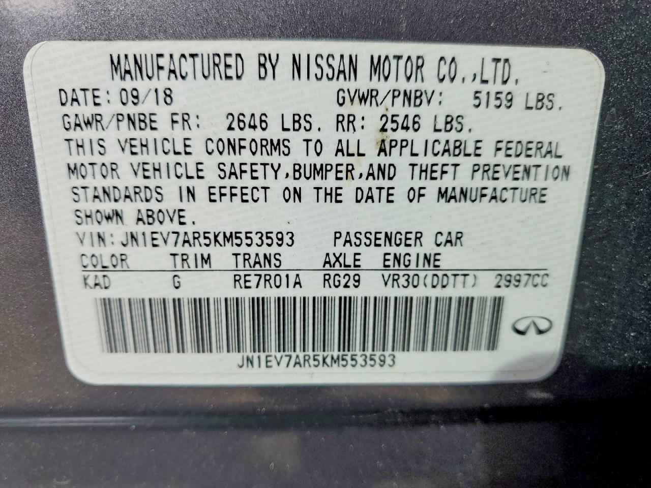 2019 Infiniti Q50 3.0t Luxe Gray vin: JN1EV7AR5KM553593