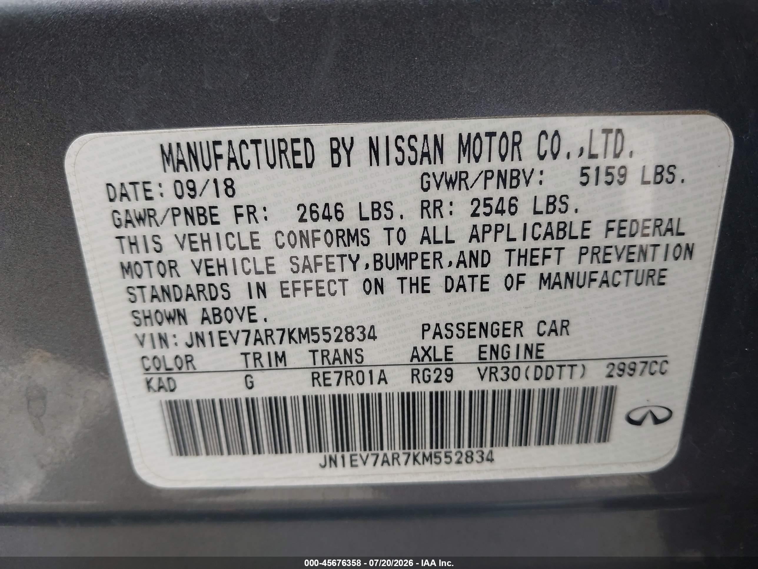 2019 Infiniti Q50 3.0t Luxe Gray vin: JN1EV7AR7KM552834
