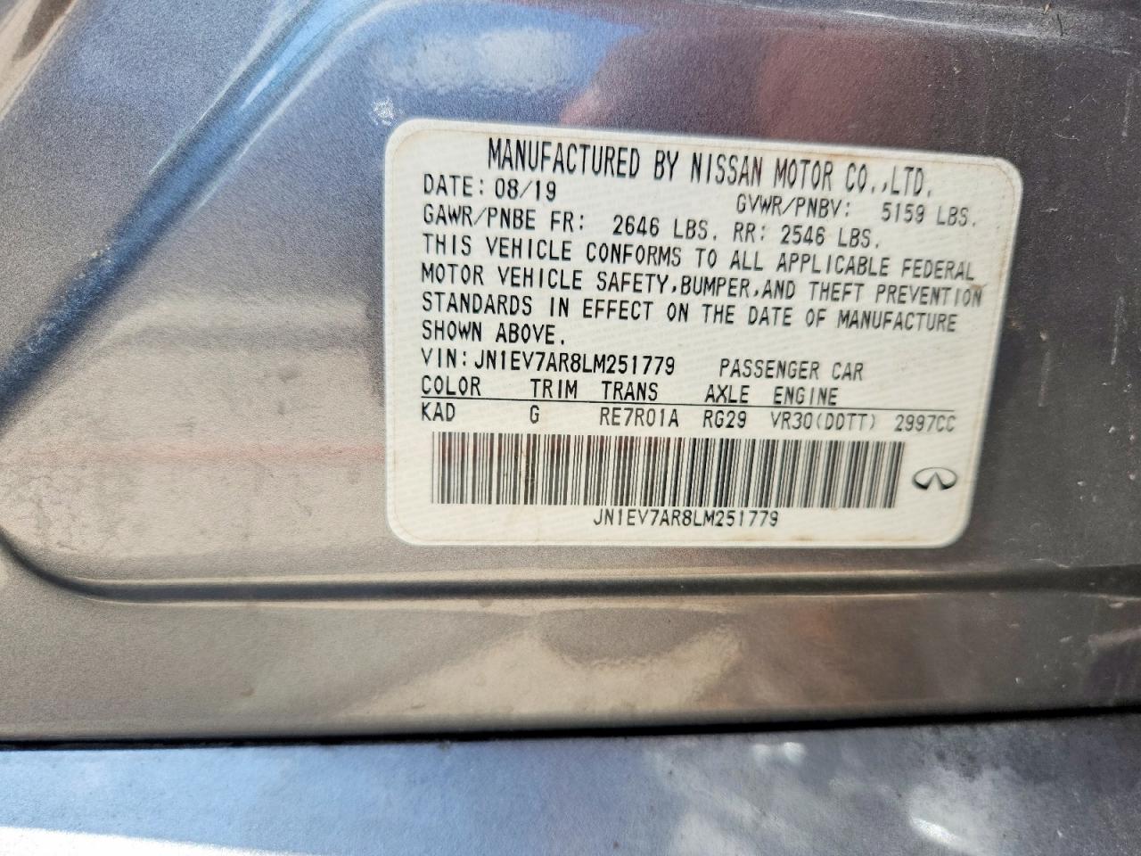 2020 Infiniti Q50 3.0t Luxe Silver vin: JN1EV7AR8LM251779