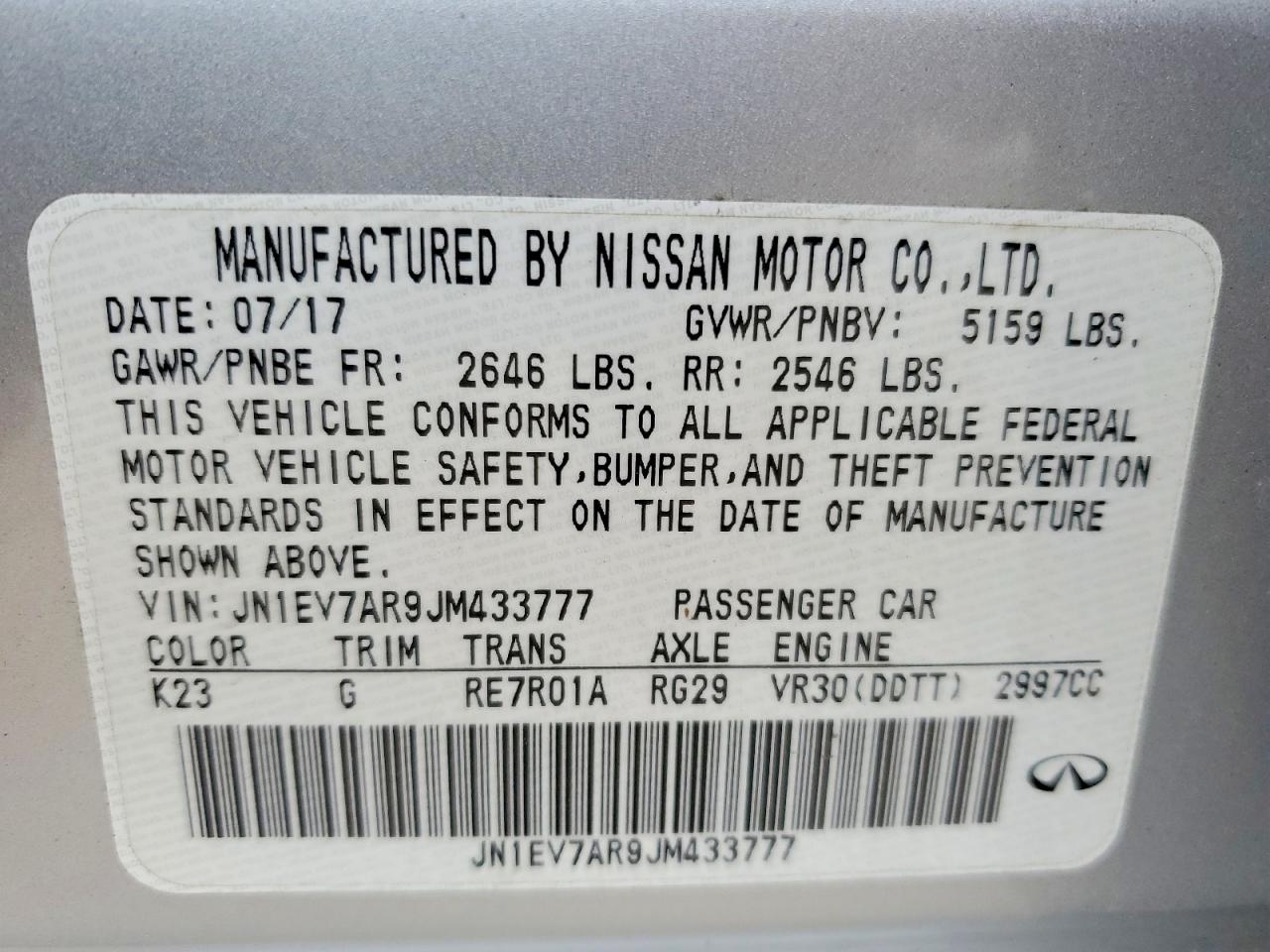 2018 Infiniti Q50 3.0t Luxe Silver vin: JN1EV7AR9JM433777