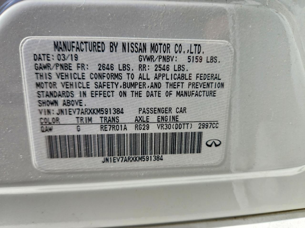 2019 Infiniti Q50 3.0t Signature Edition White vin: JN1EV7ARXKM591384