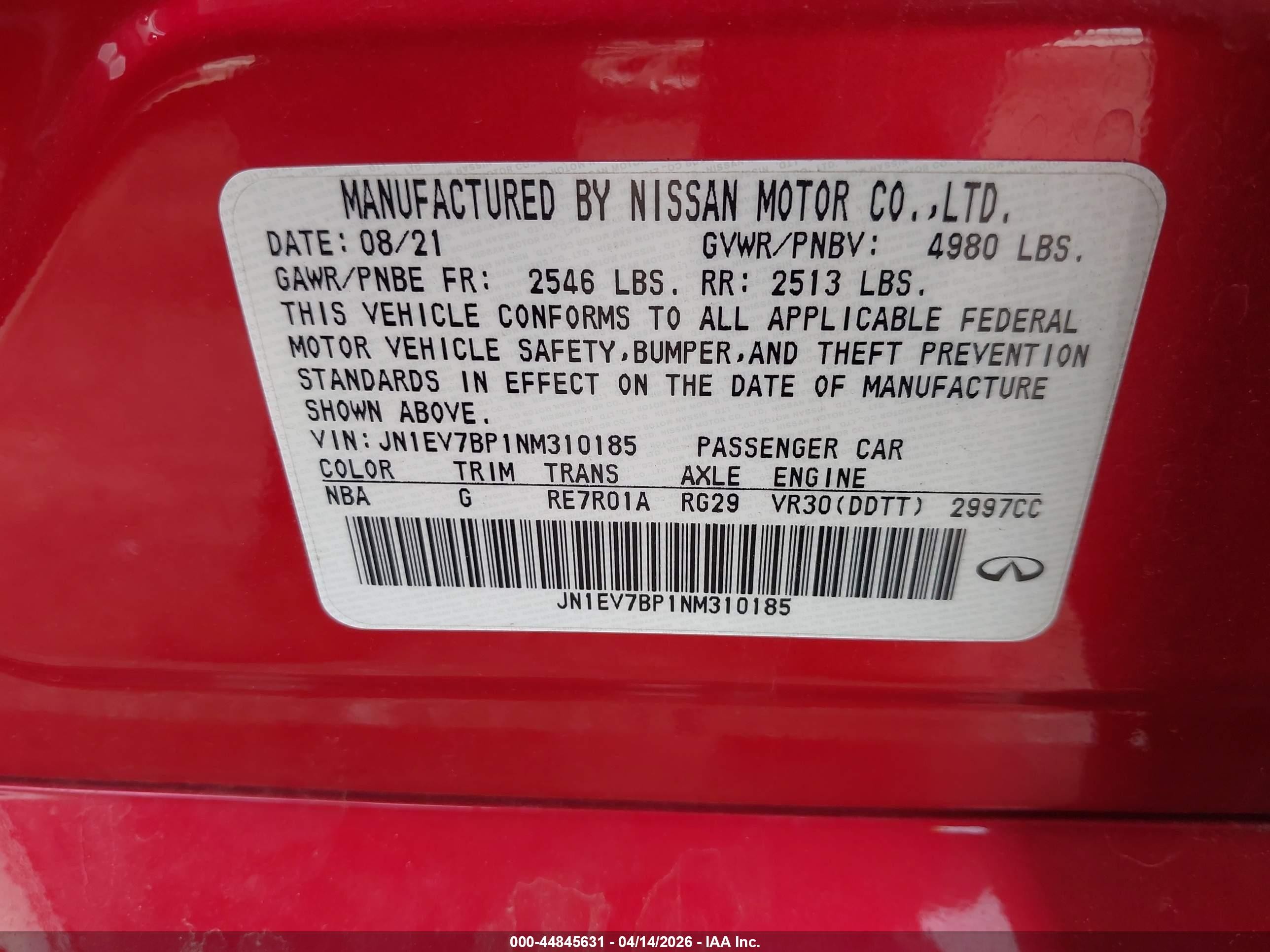 2022 Infiniti Q50 Luxe Red vin: JN1EV7BP1NM310185