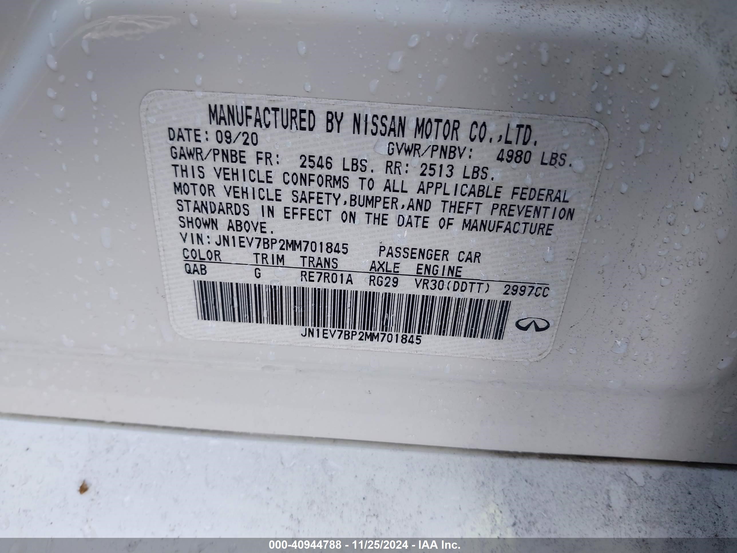 2021 Infiniti Q50 Luxe White vin: JN1EV7BP2MM701845