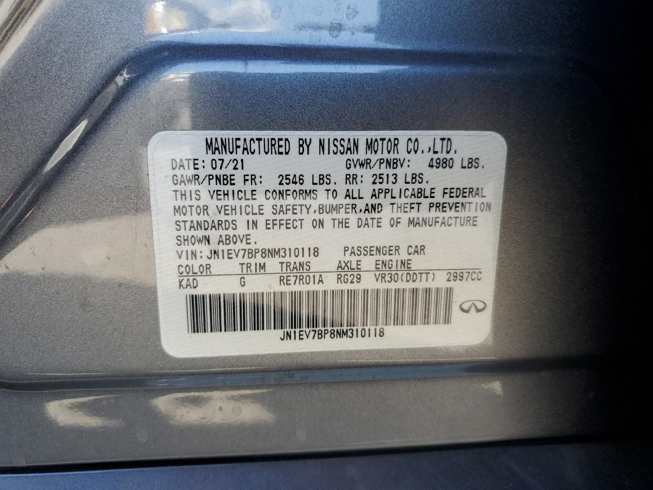 2022 Infiniti Q50 Luxe Серый vin: JN1EV7BP8NM310118