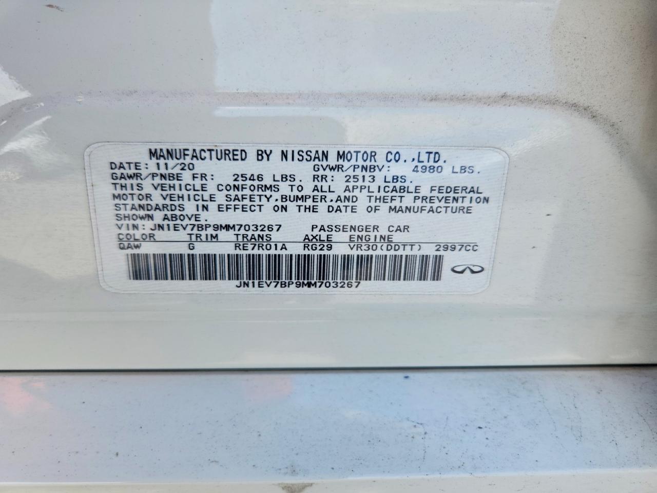 2021 Infiniti Q50 Luxe White vin: JN1EV7BP9MM703267