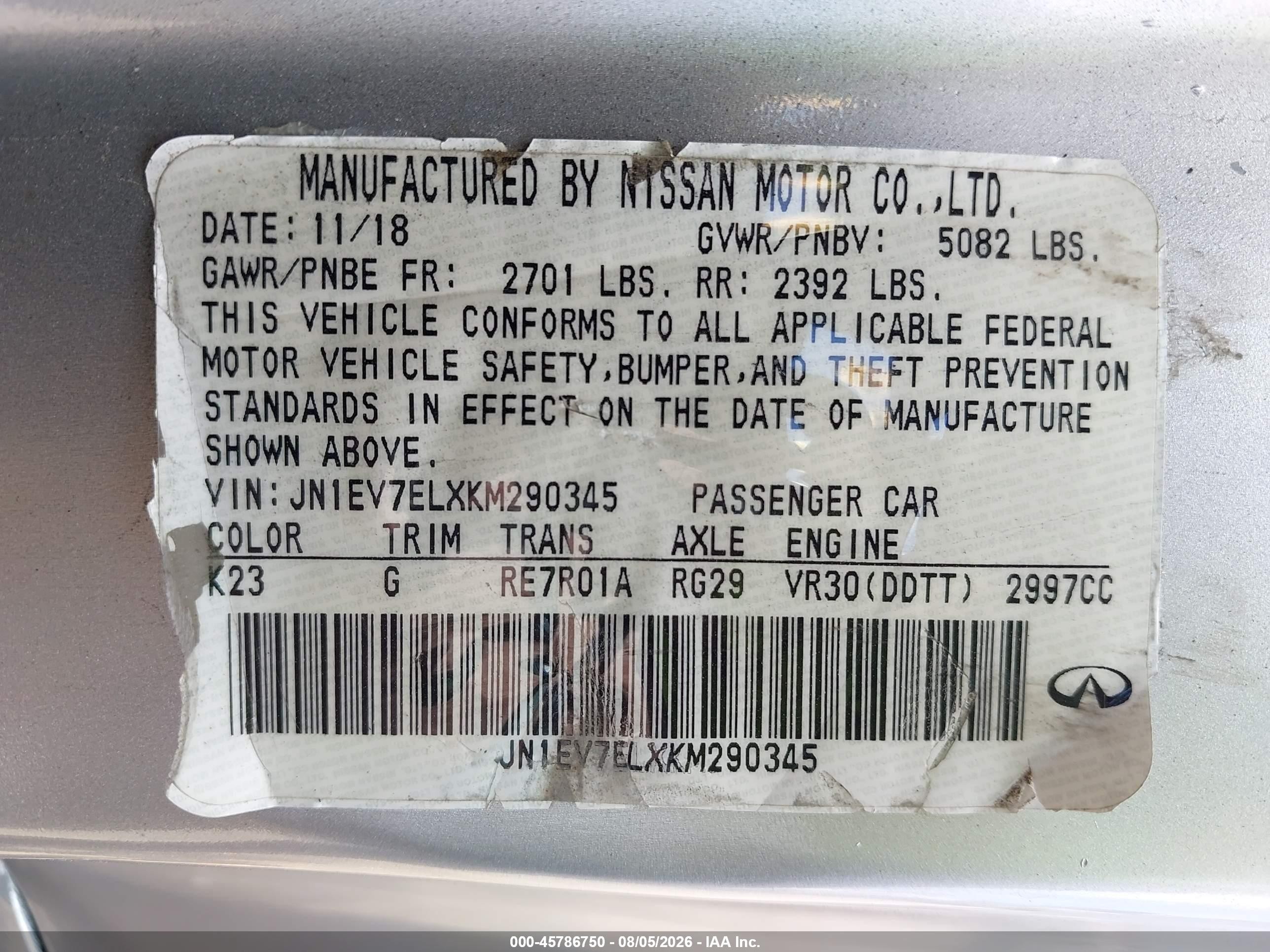 2019 Infiniti Q60 3.0t Luxe Silver vin: JN1EV7ELXKM290345