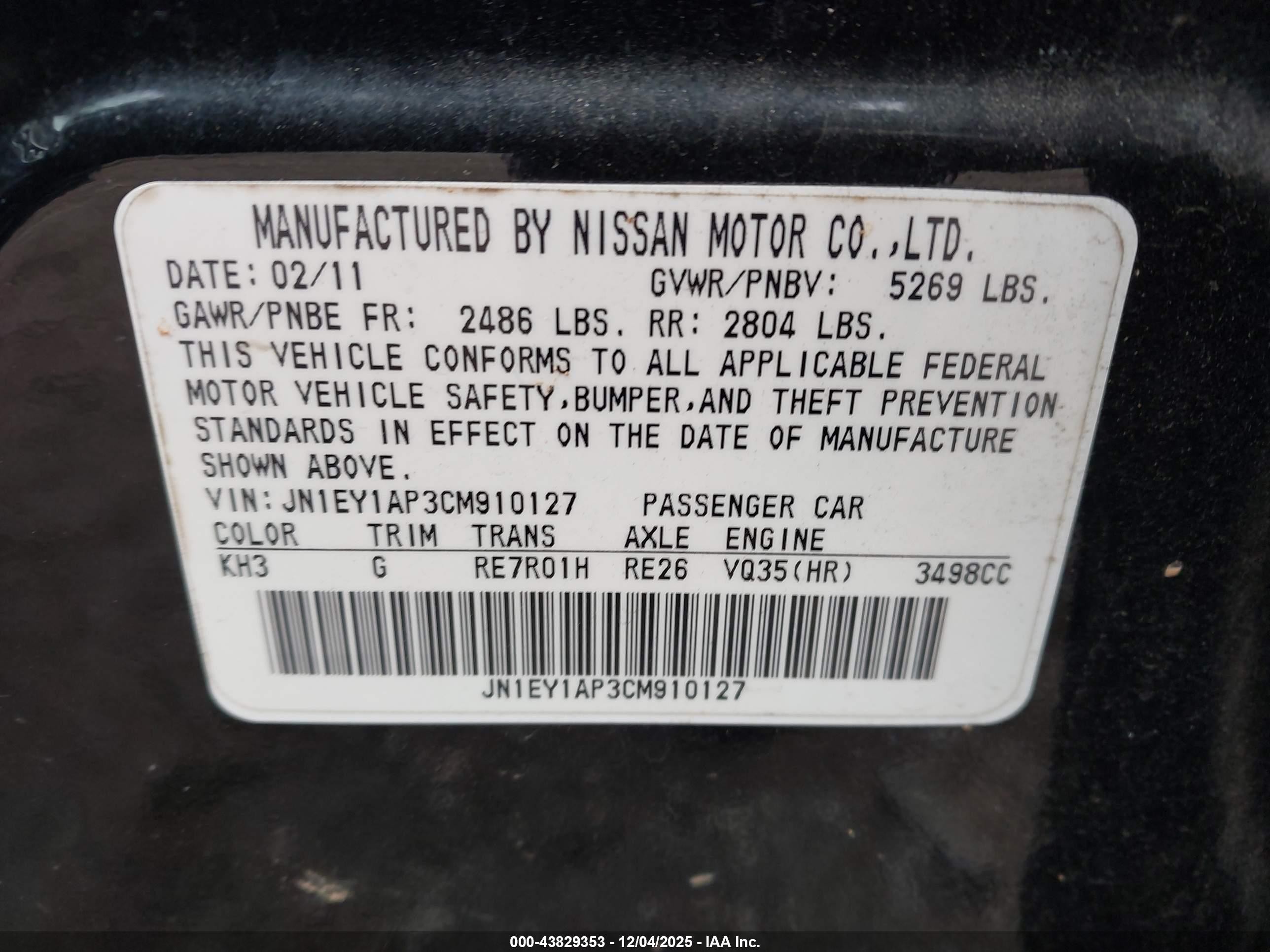 2012 Infiniti M35h   Black vin: JN1EY1AP3CM910127