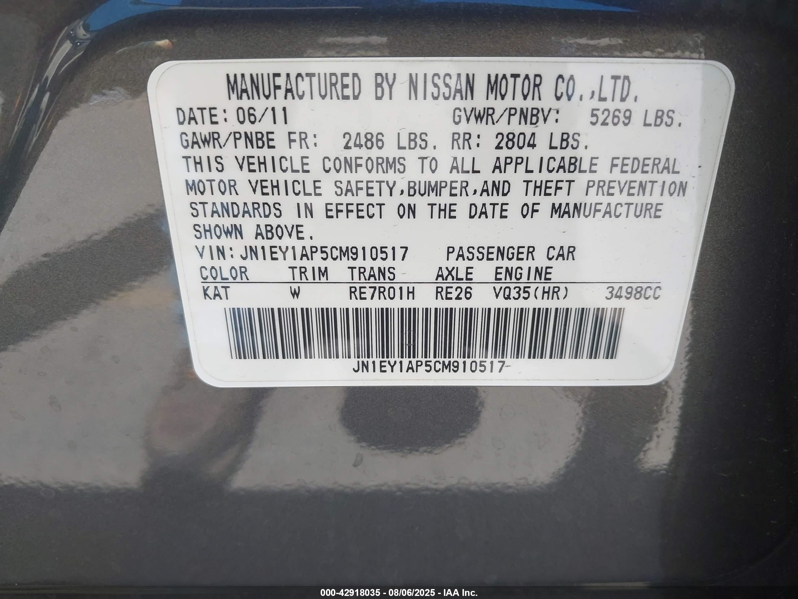 2012 Infiniti M35h   Gray vin: JN1EY1AP5CM910517