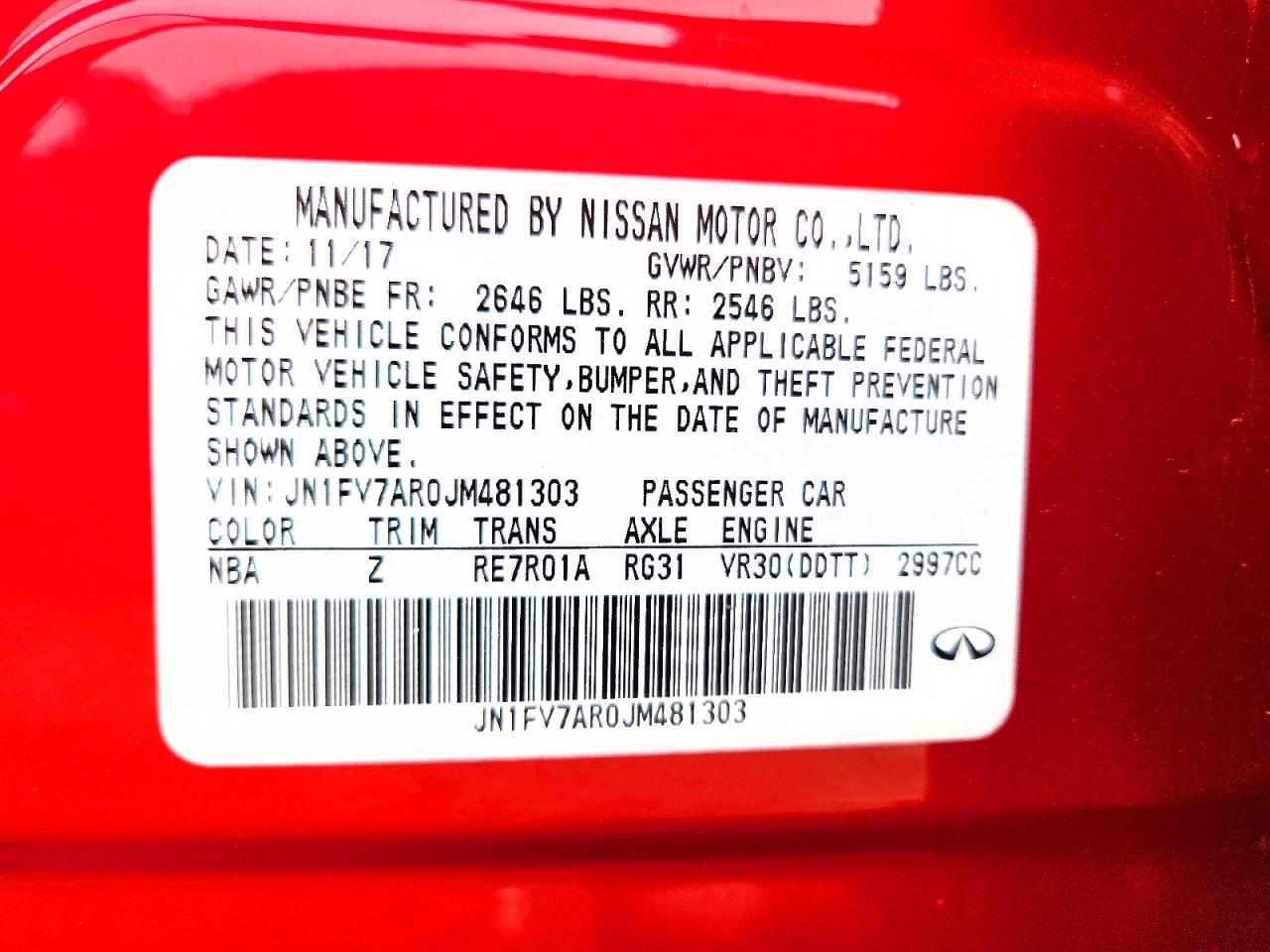 2018 Infiniti Q50 Red Sport 400 Red vin: JN1FV7AR0JM481303