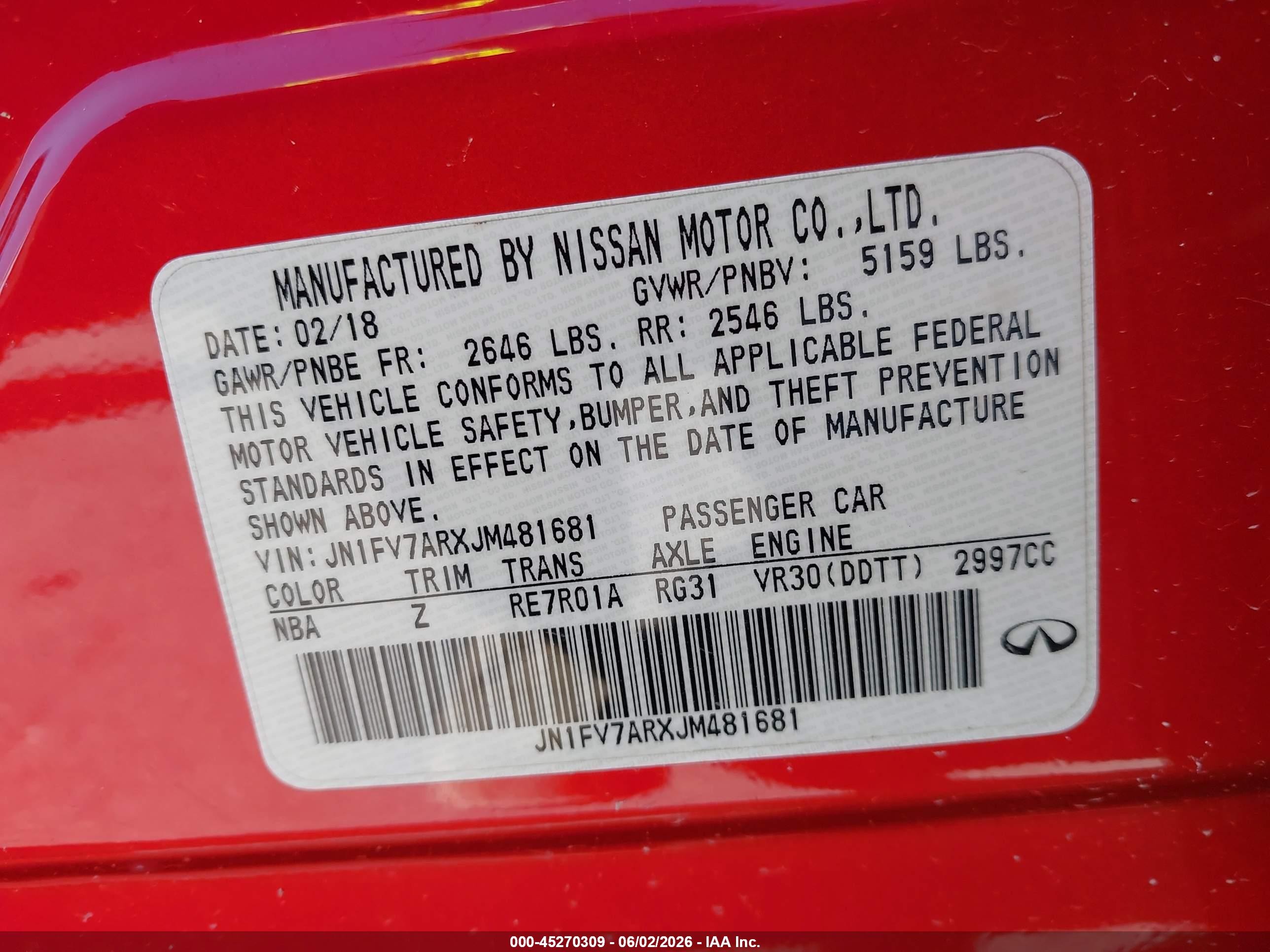 2018 Infiniti Q50 3.0t Red Sport 400 Red vin: JN1FV7ARXJM481681
