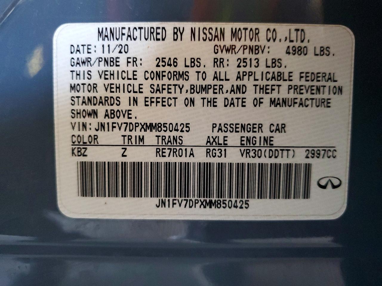 2021 Infiniti Q50 Red Sport 400 Бирюзовый vin: JN1FV7DPXMM850425