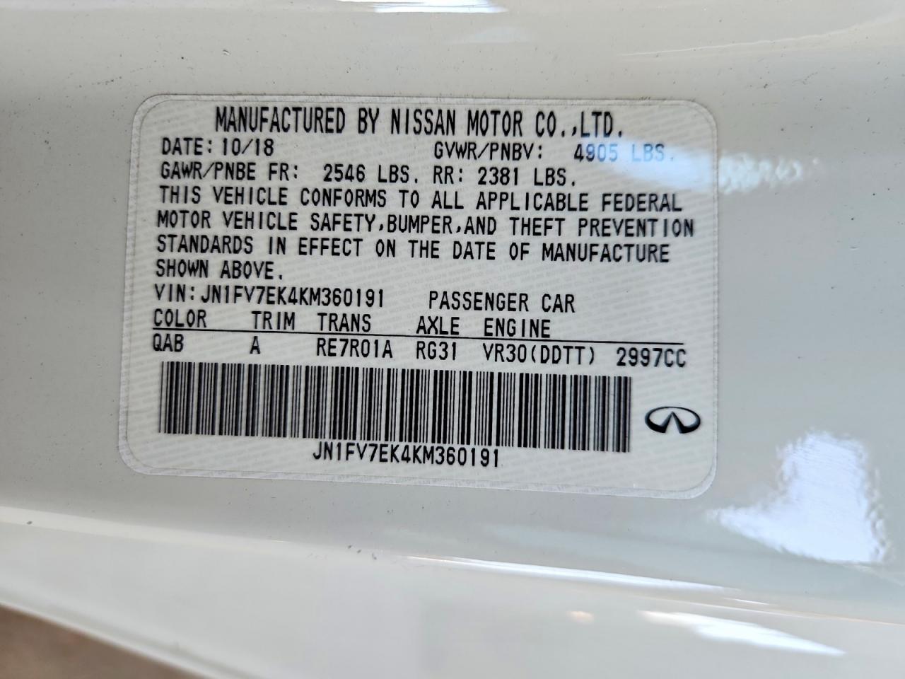 2019 Infiniti Q60 Red Sport 400 White vin: JN1FV7EK4KM360191