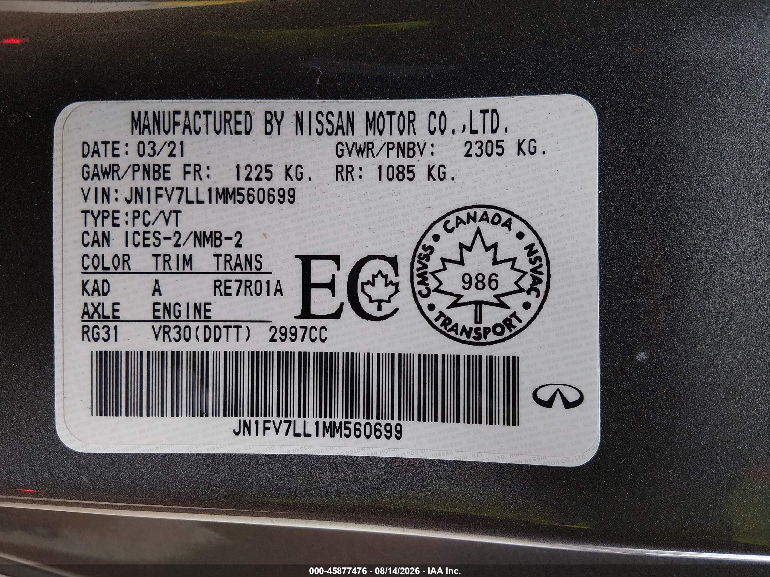 2021 Infiniti Q60 Red Sport 400 Awd Gray vin: JN1FV7LL1MM560699