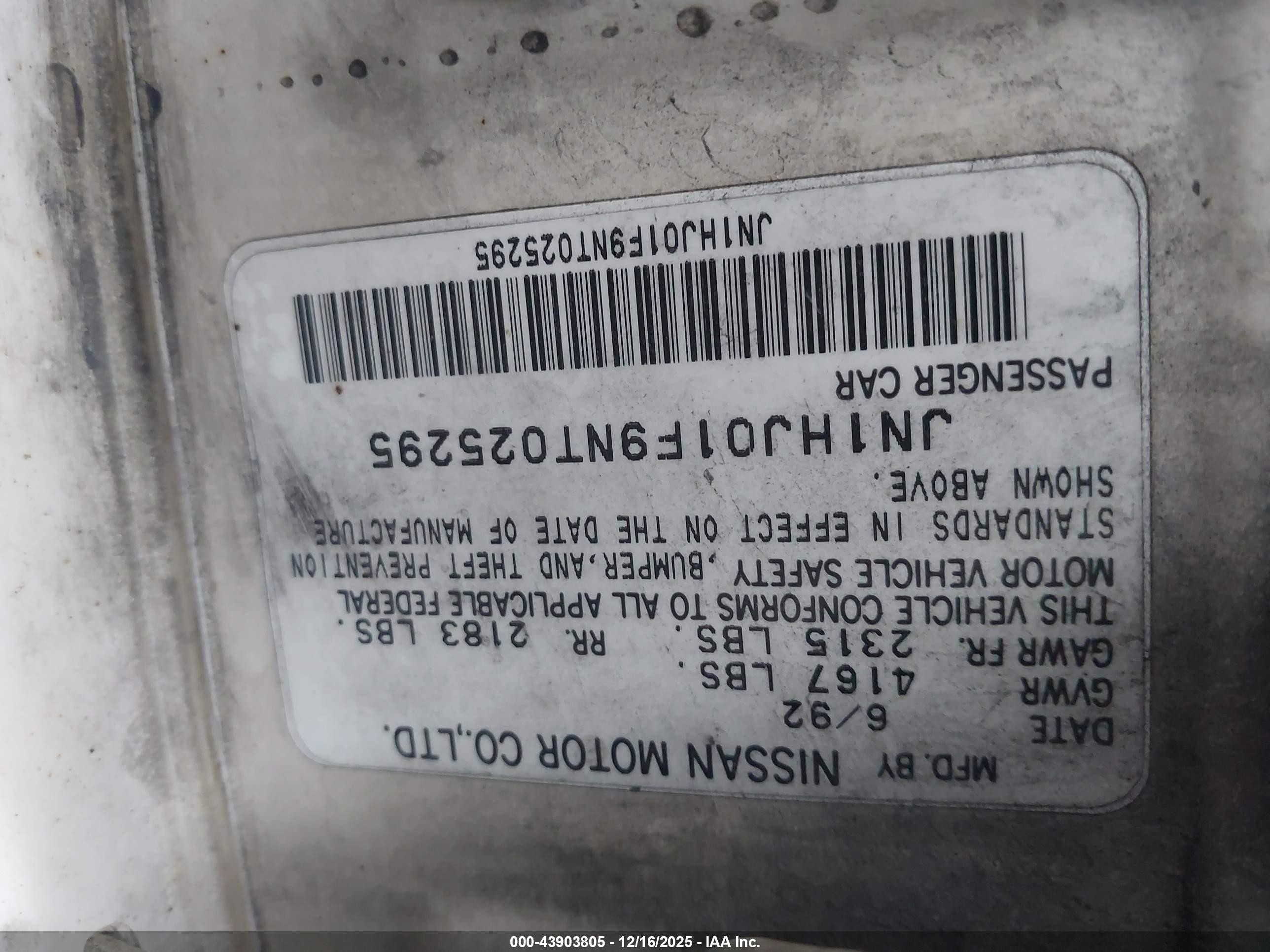 1992 Nissan Maxima Gxe White vin: JN1HJ01F9NT025295