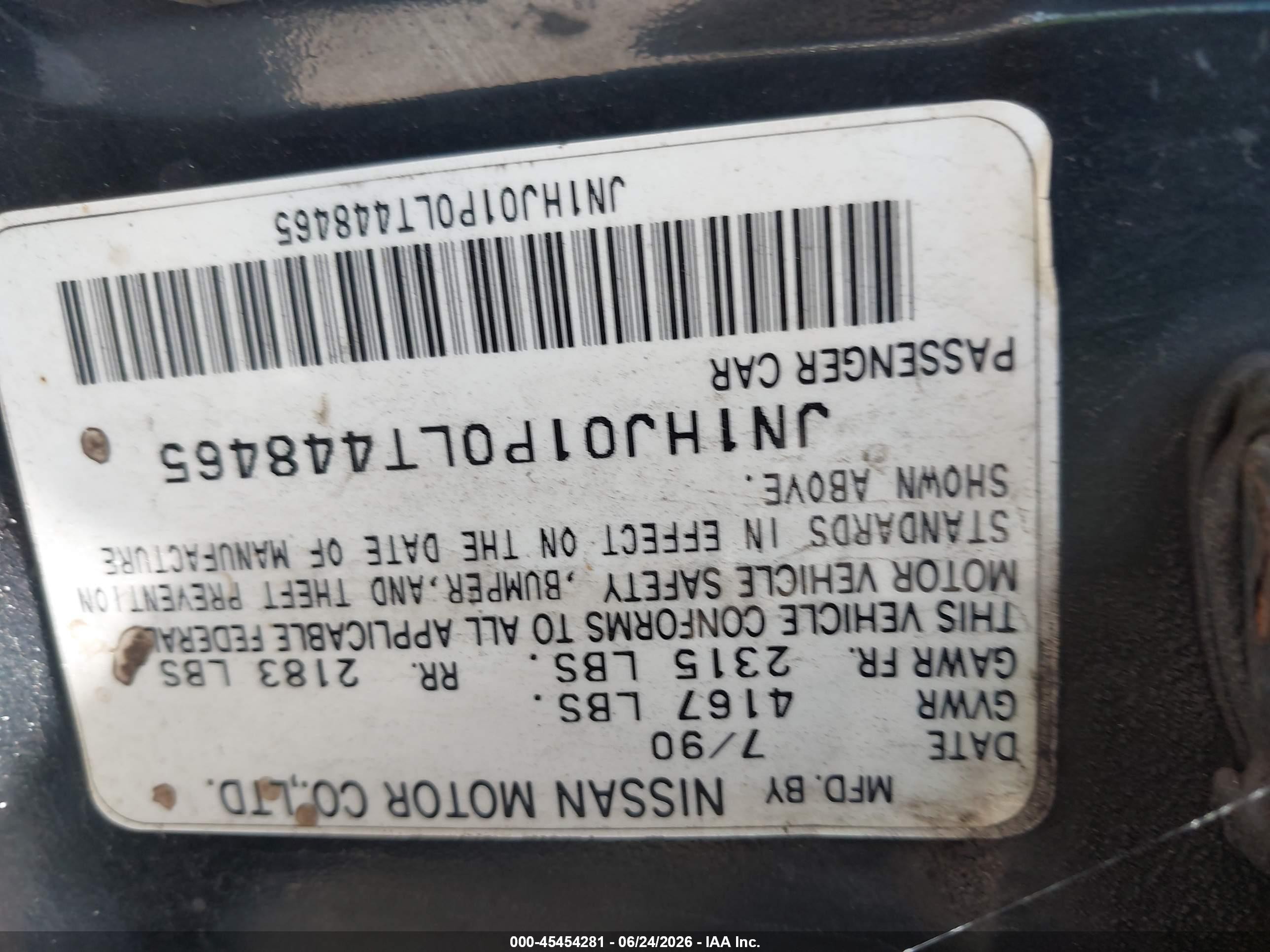 1990 Nissan Maxima   Черный vin: JN1HJ01P0LT448465
