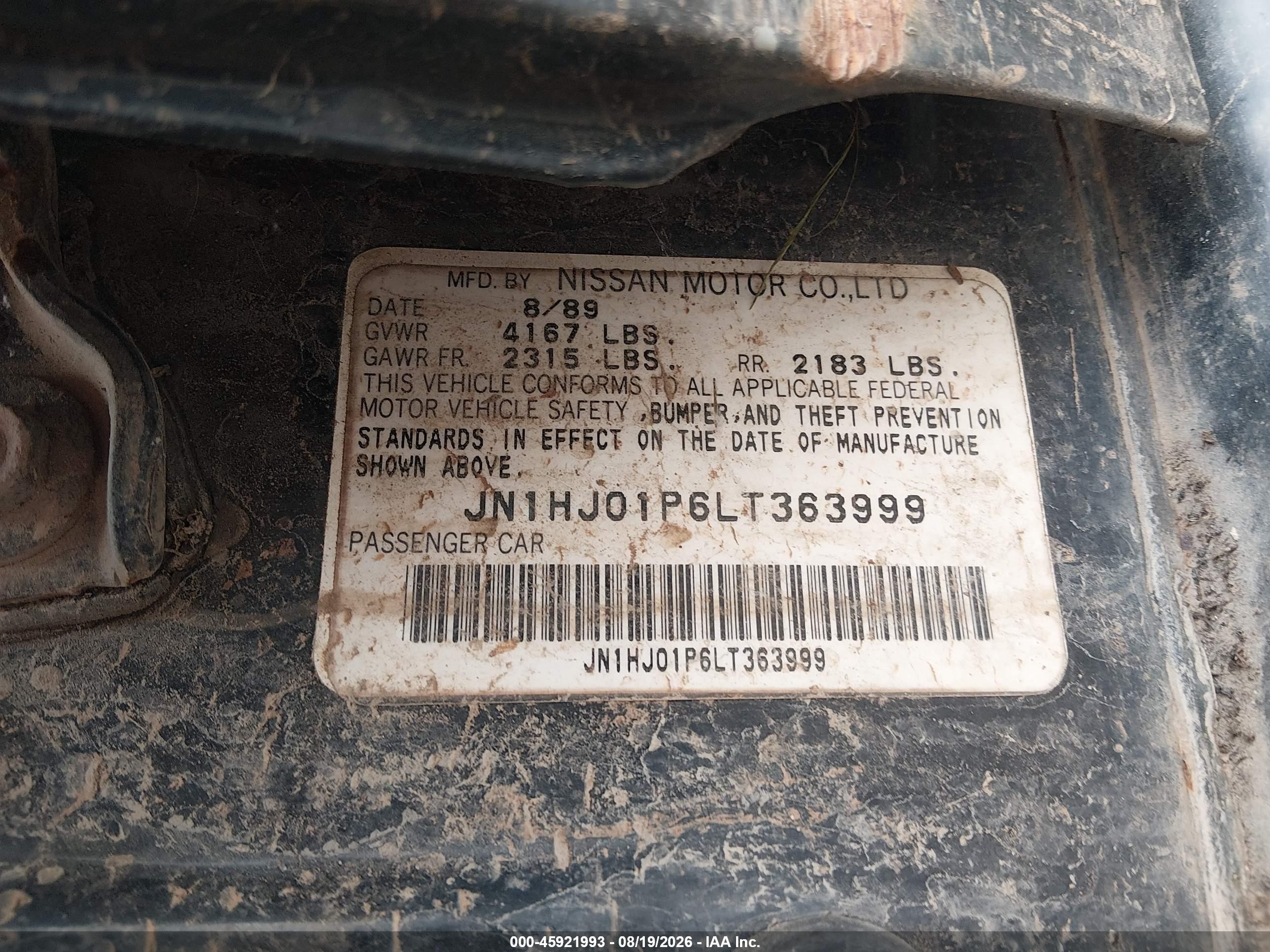 1990 Nissan Maxima   Черный vin: JN1HJ01P6LT363999