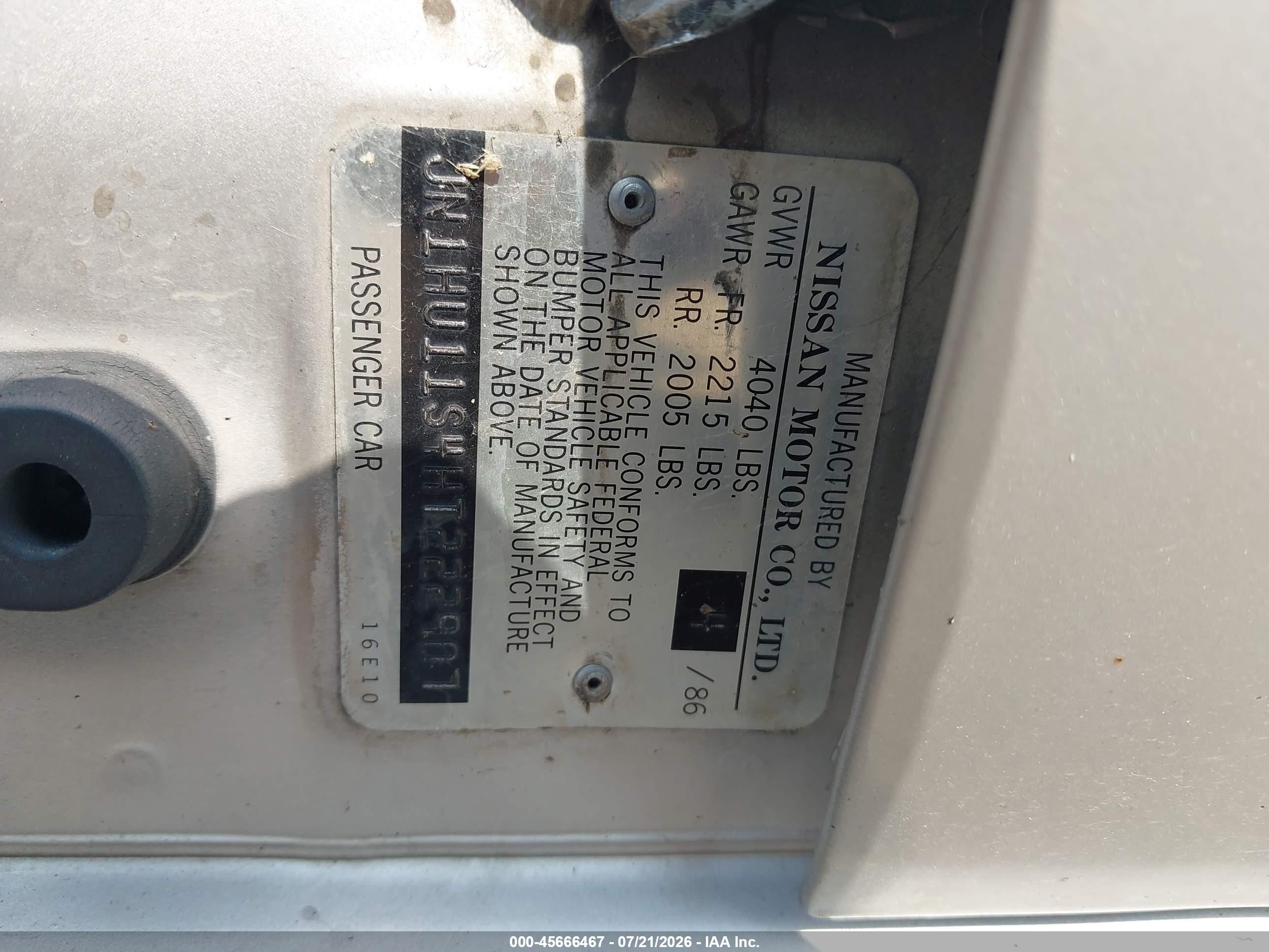 1987 Nissan Maxima   Silver vin: JN1HU11S4HT222907