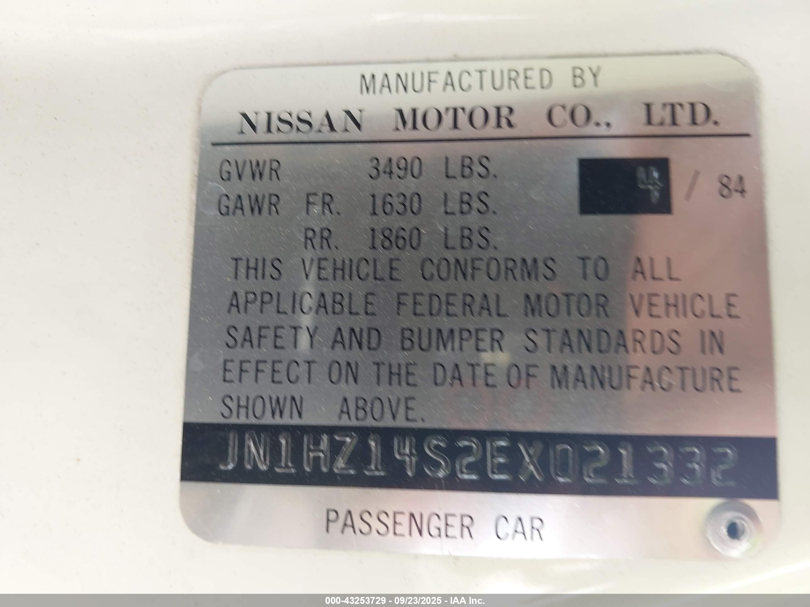 1984 Datsun 300zx   White vin: JN1HZ14S2EX021332