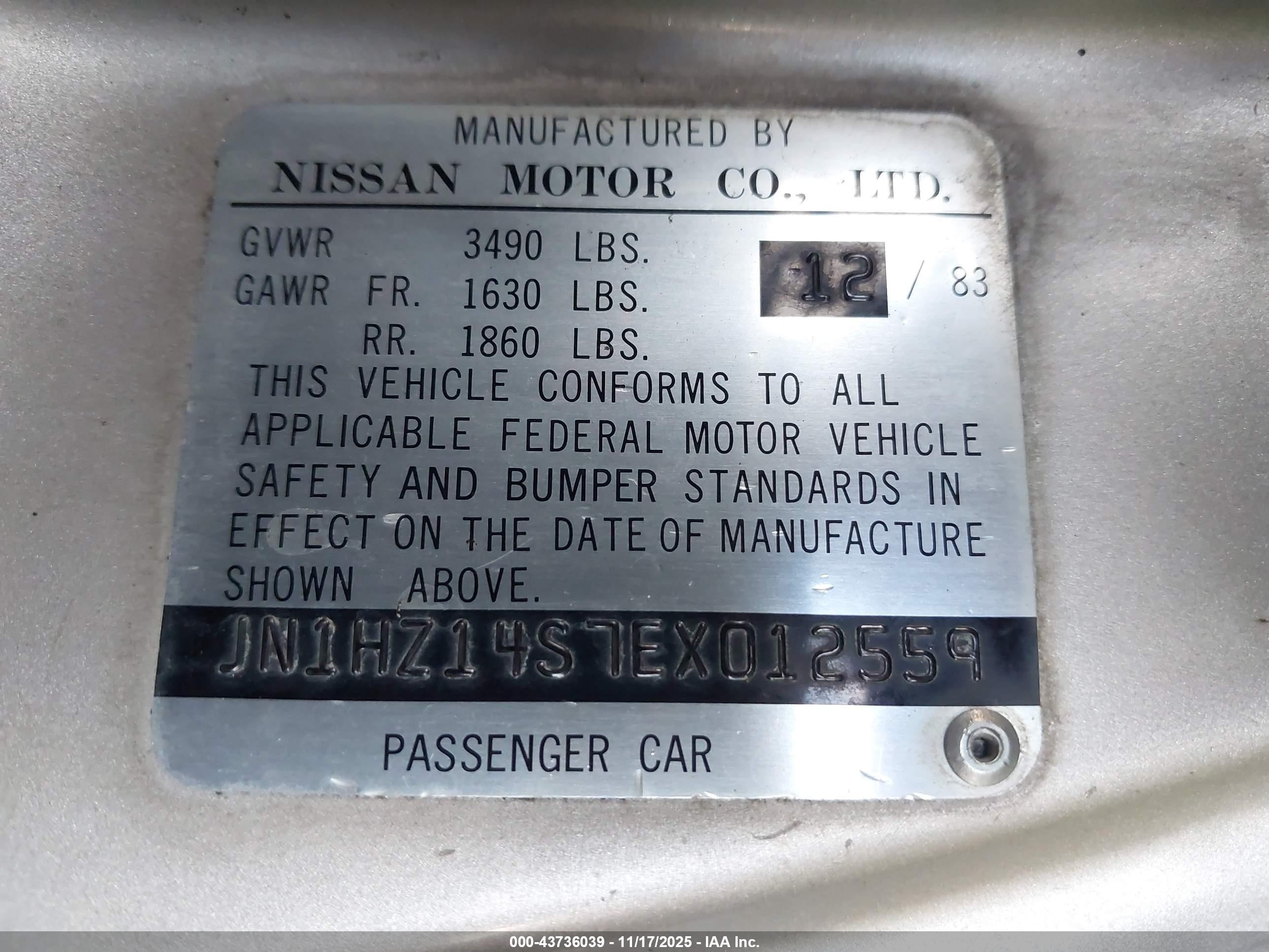 1984 Datsun 300zx   Gray vin: JN1HZ14S7EX012559