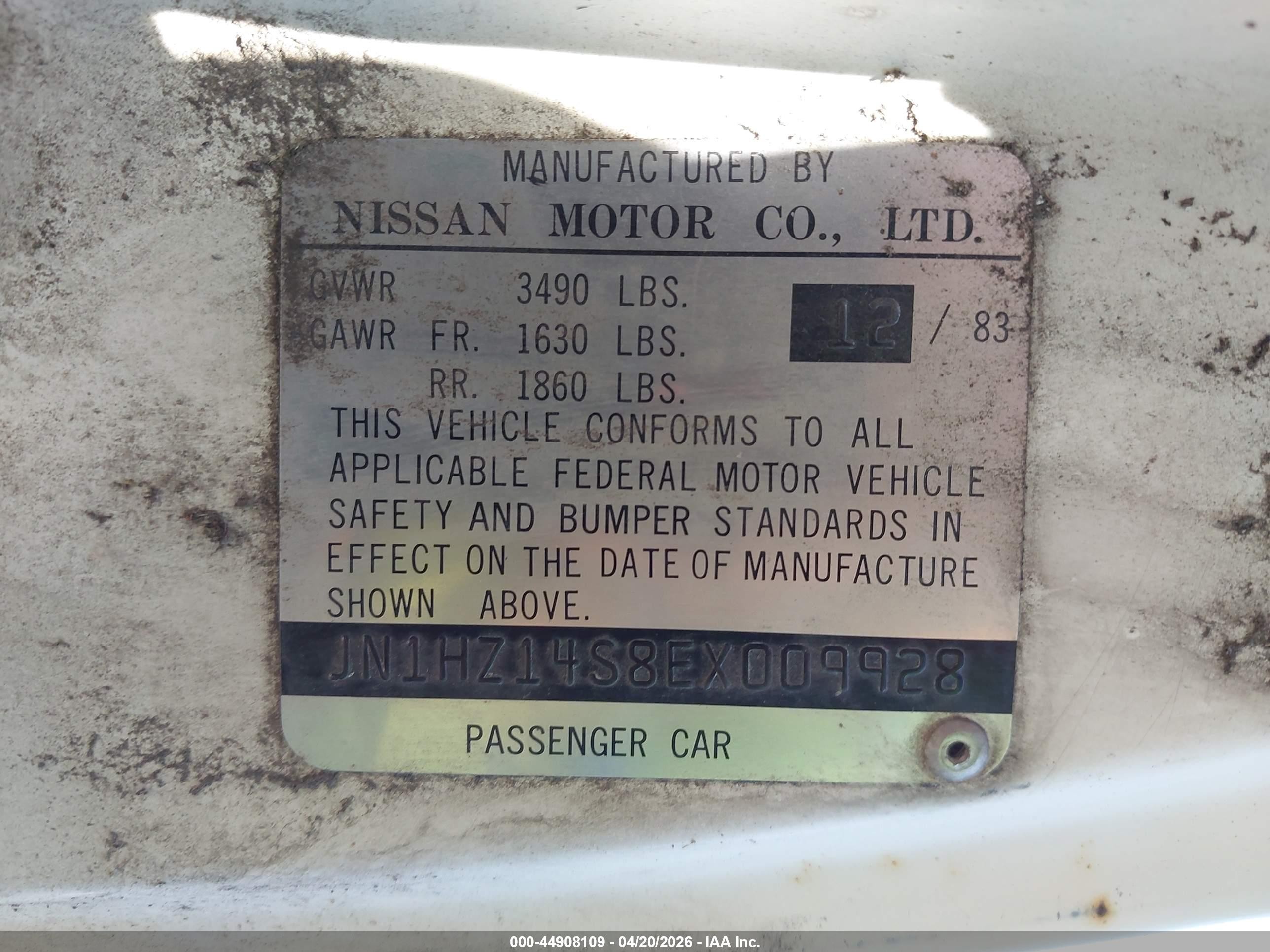1984 Datsun 300zx   White vin: JN1HZ14S8EX009928