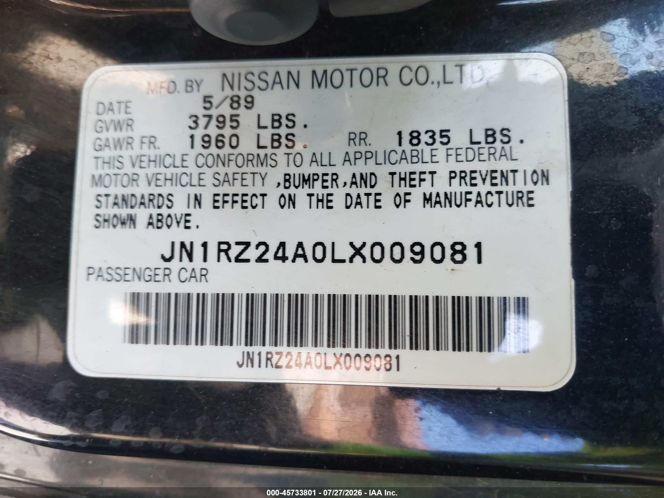 1990 Nissan 300zx   Black vin: JN1RZ24A0LX009081