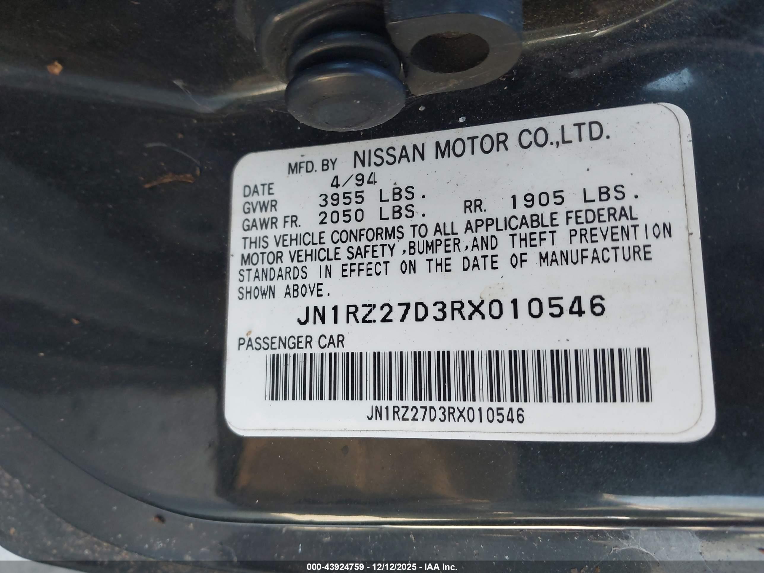 Price & History 1994 Nissan 300zx 3.0l V6 Fi Sohc F vin
