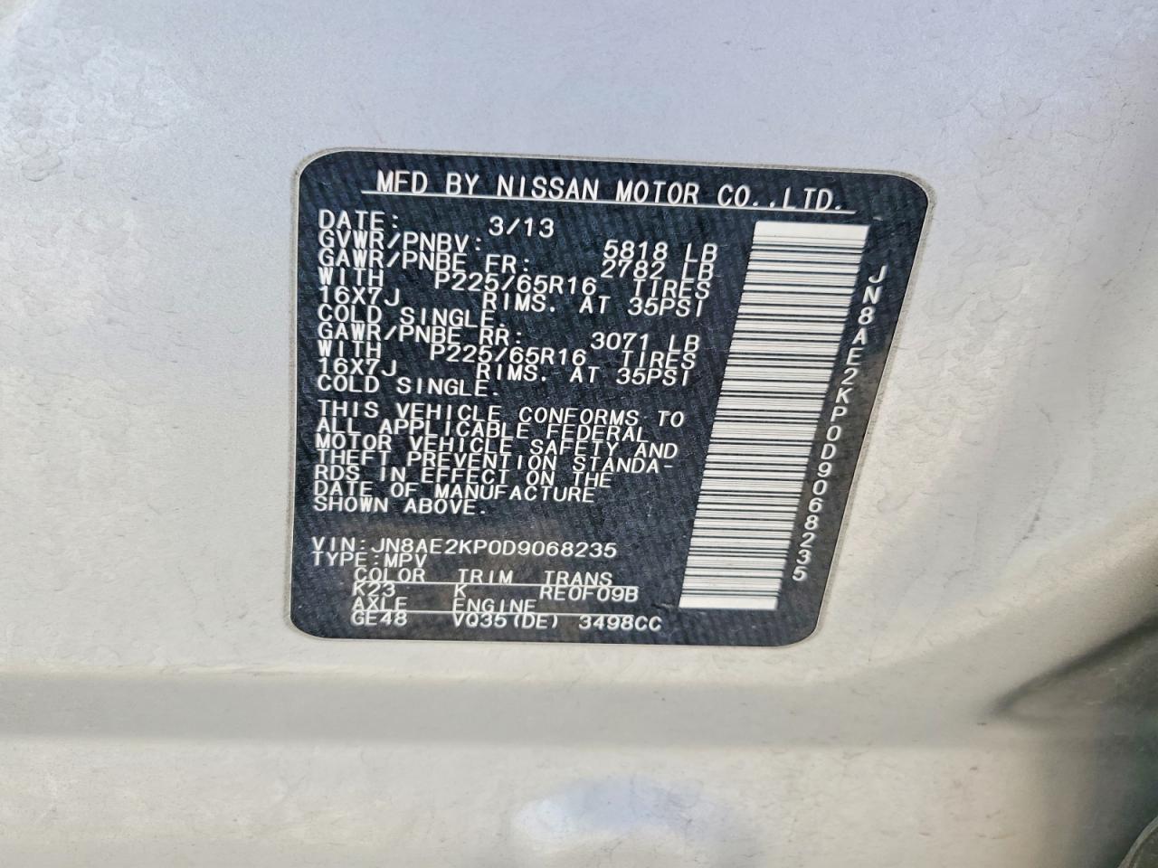2013 Nissan Quest 3.5 S Silver vin: JN8AE2KP0D9068235