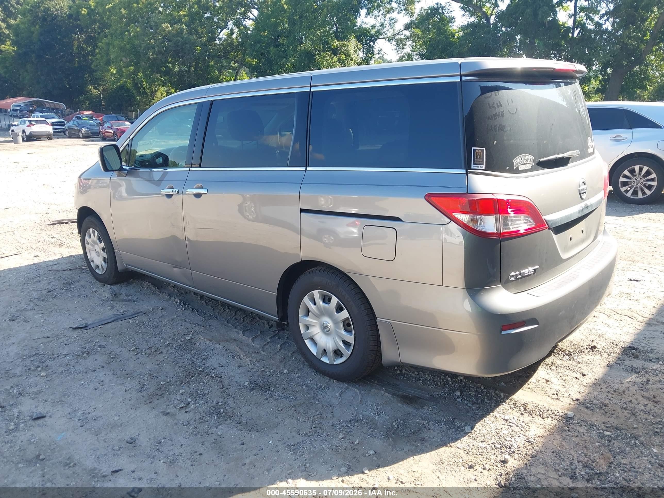 2012 Nissan Quest S Gray vin: JN8AE2KP1C9036201